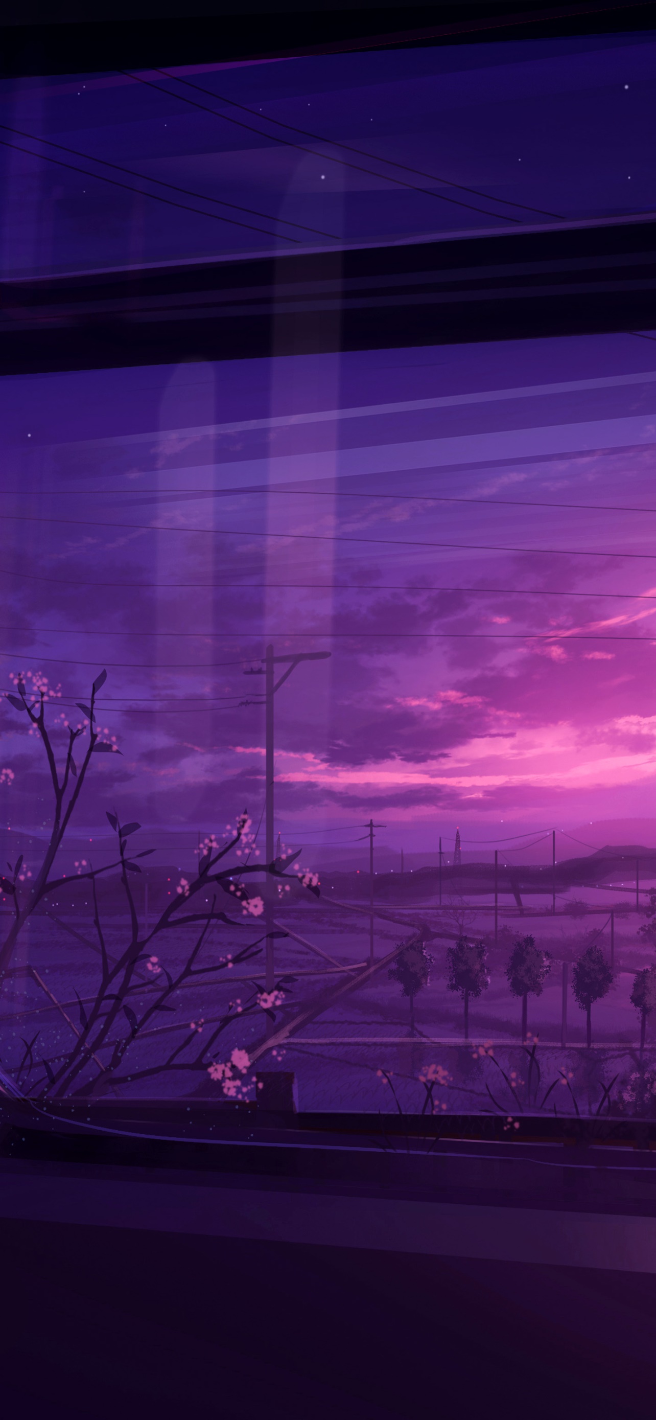 Anime Sunset, Power Line, Scenery, Landscape, 1284x2778, Phone HD Wallpaper