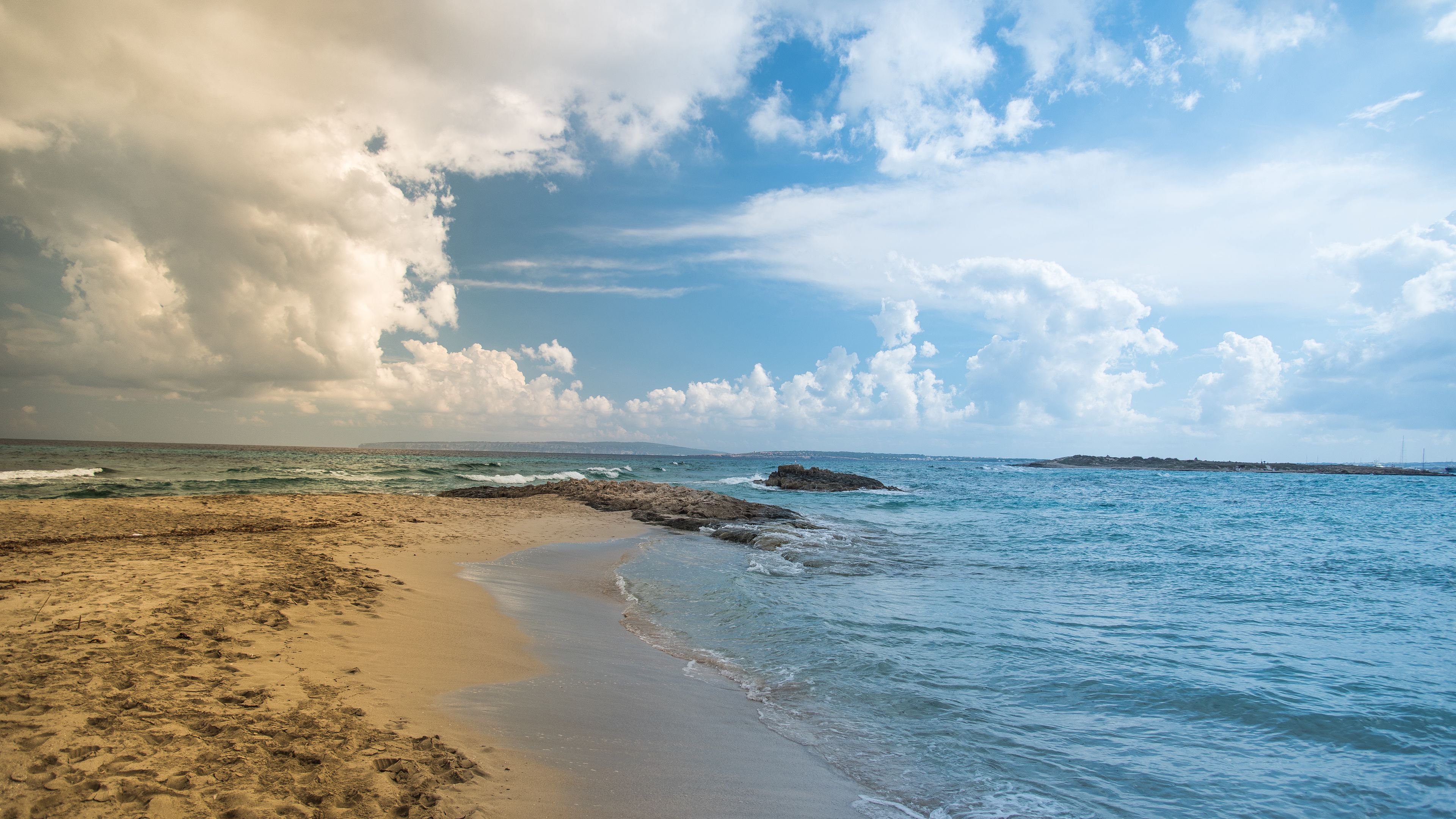 beach, horizon, coast, sand, 4k, HD Wallpaper