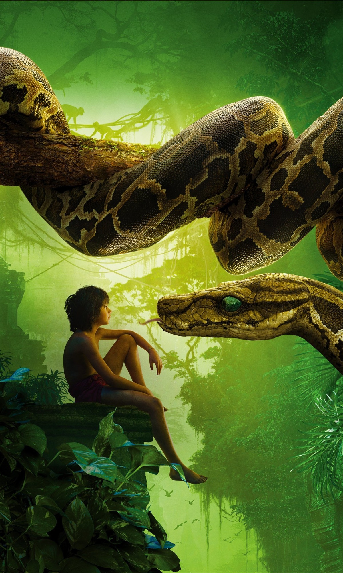 Movie The Jungle Book (2016), Kaa (Jungle Book), Snake, Mowgli, 1200x2000, Phone HD Wallpaper