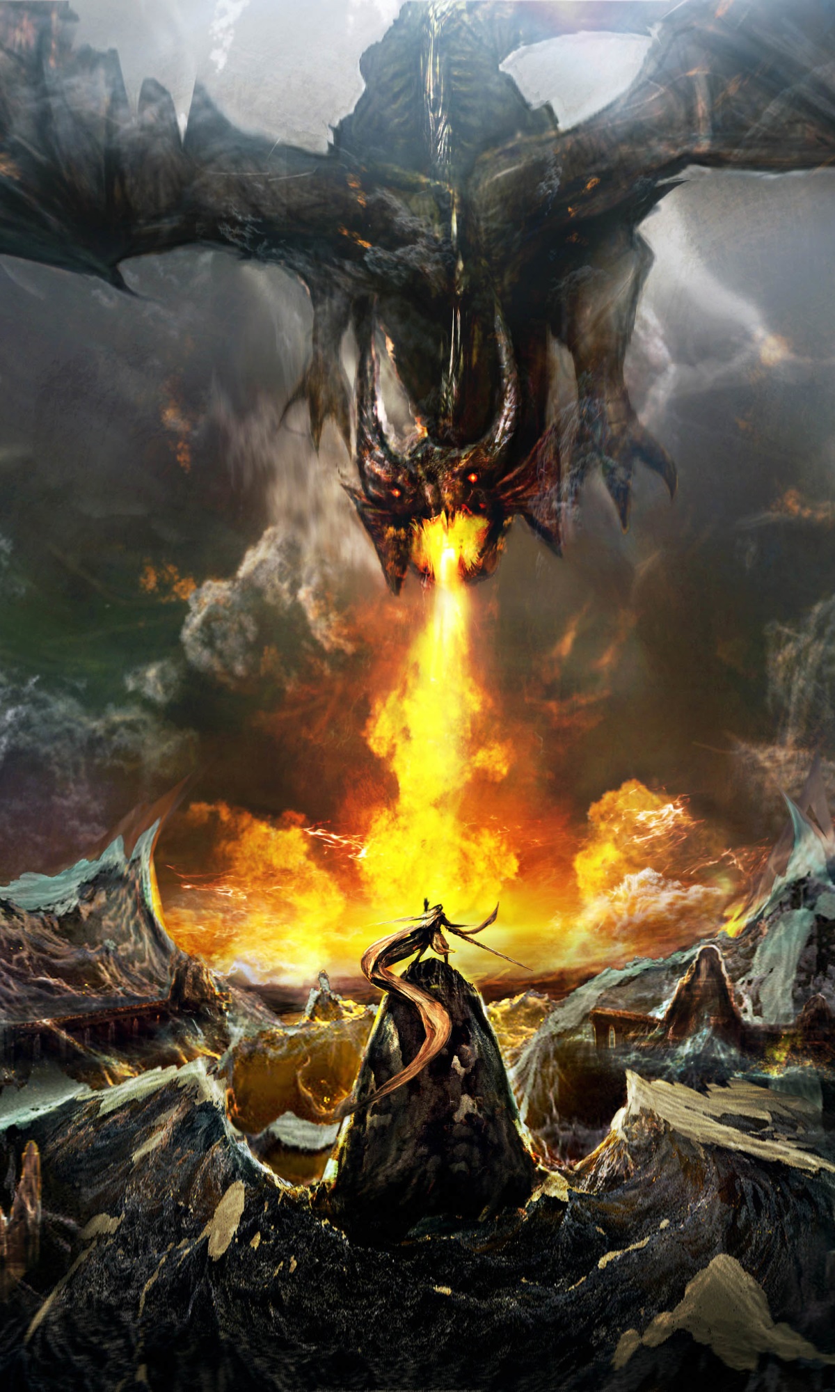 Fantasy Dragon, Warrior, Fire, 1200x2000, Phone HD Wallpaper