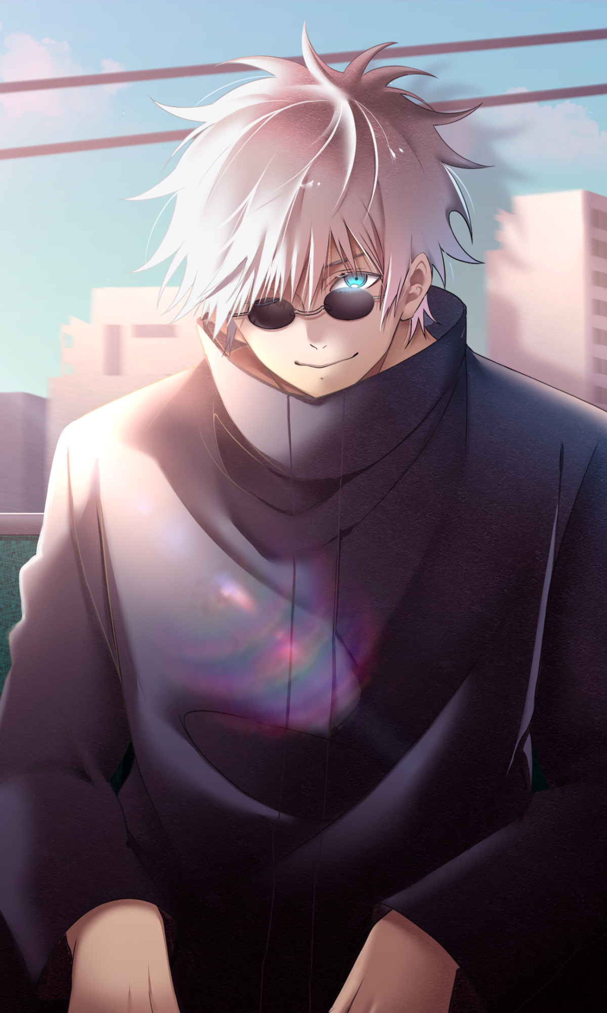 Anime Jujutsu Kaisen, Satoru Gojo, Blue Eyes, White Hair, School Uniform, 1200x2000, Phone HD Wallpaper