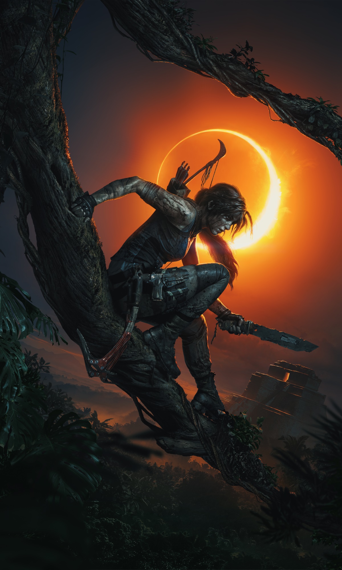 Video Game Shadow of the Tomb Raider, Night, Lara Croft, Woman Warrior, 1200x2000, Phone HD Wallpaper