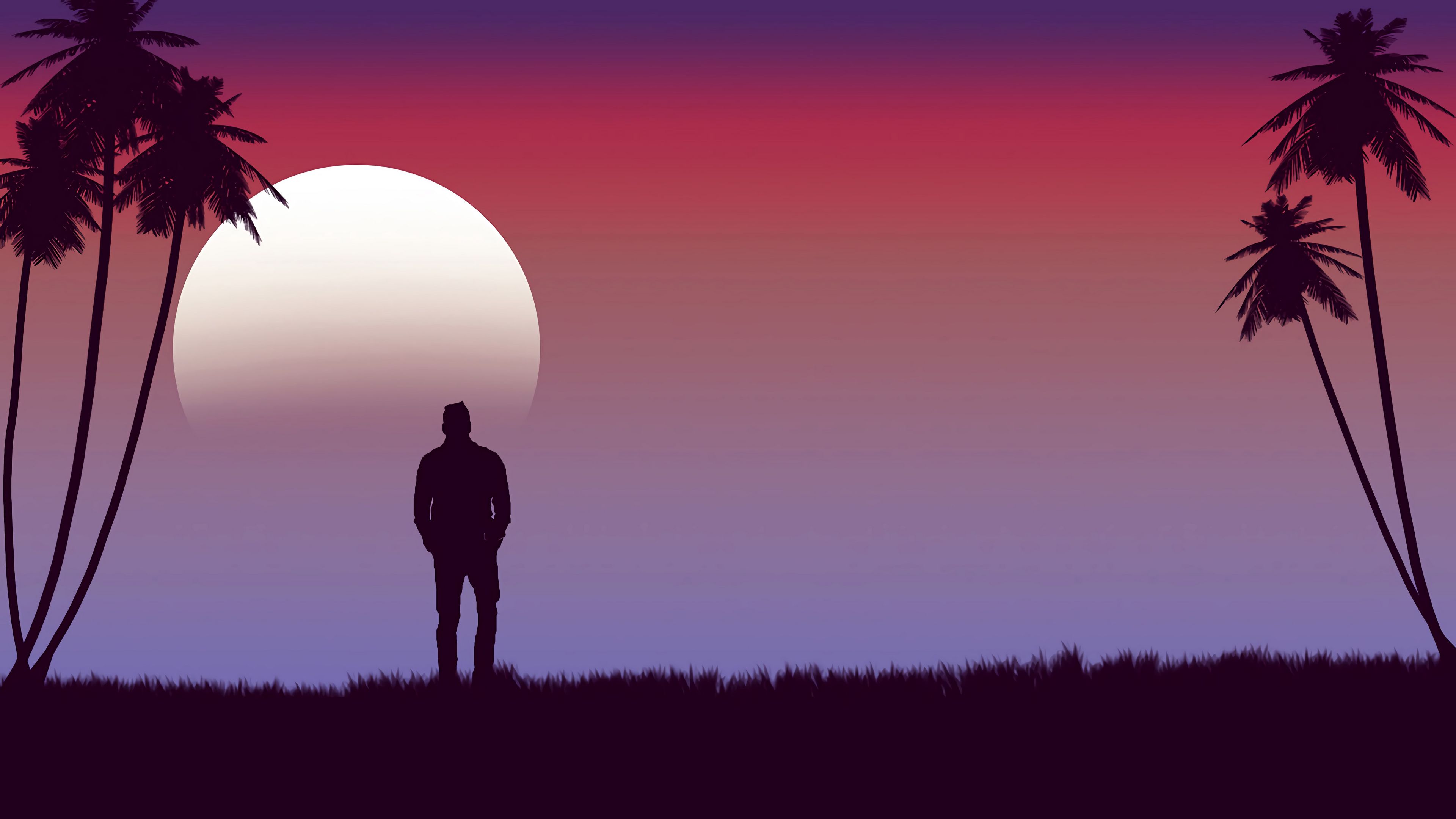 lonely, loneliness, moon, palm, 4k, HD Wallpaper