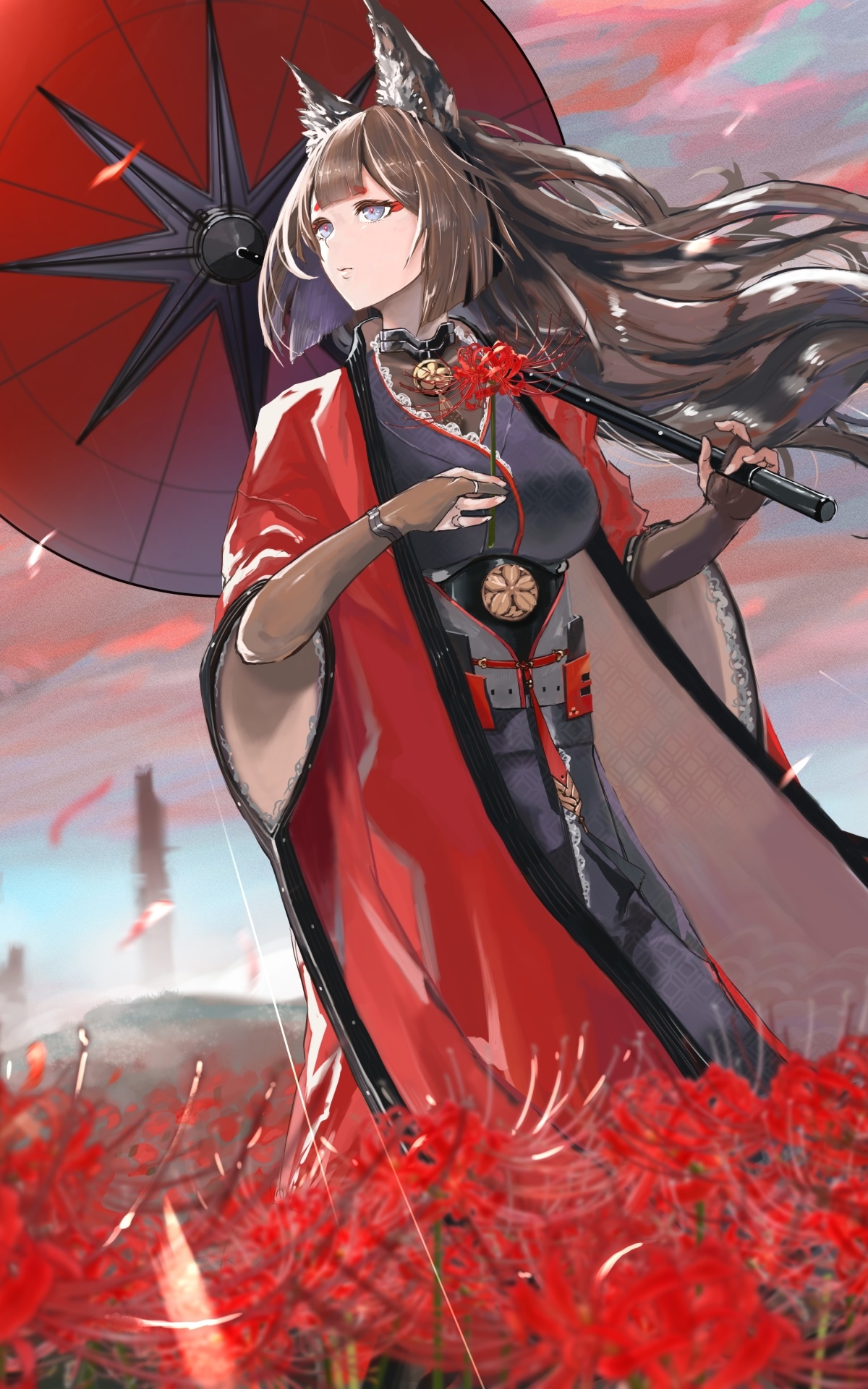 Anime Azur Lane, Long Hair, Blue Eyes, Animal Ears, Amagi (Azur Lane), Kimono, 1200x1920, Phone HD Wallpaper
