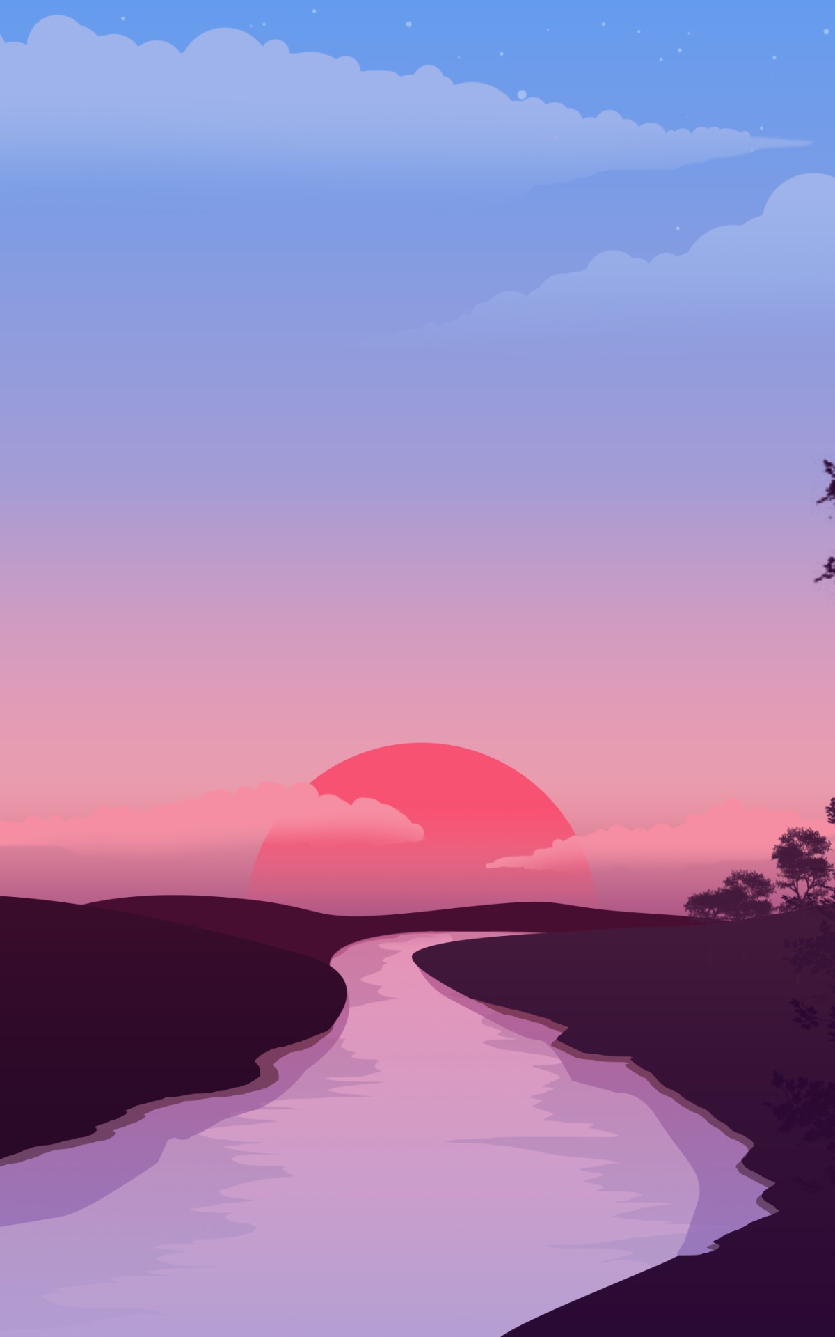Artistic Sunset, River, Pink, Sun, 1200x1920, Phone HD Wallpaper