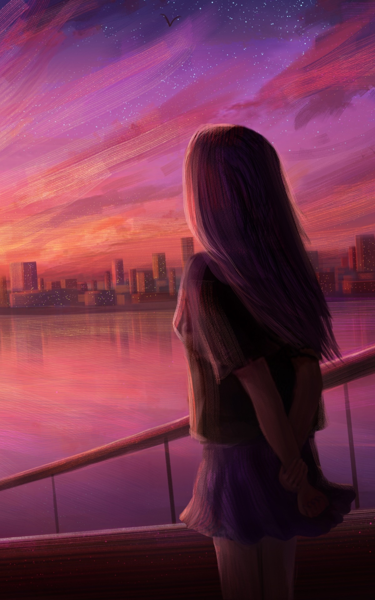Anime Sunset, Evening, Bridge, 1200x1920, Phone HD Wallpaper
