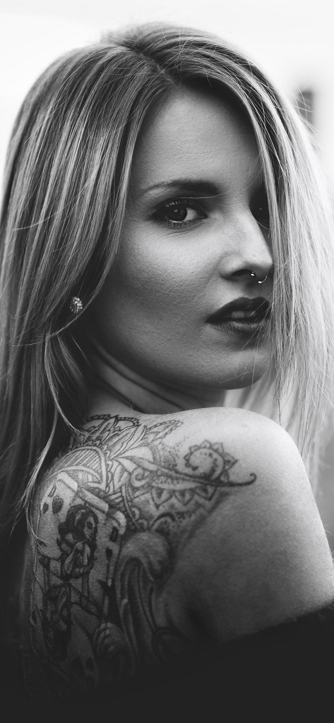 Women Tattoo, Black and White, 1125x2436, Phone HD Wallpaper