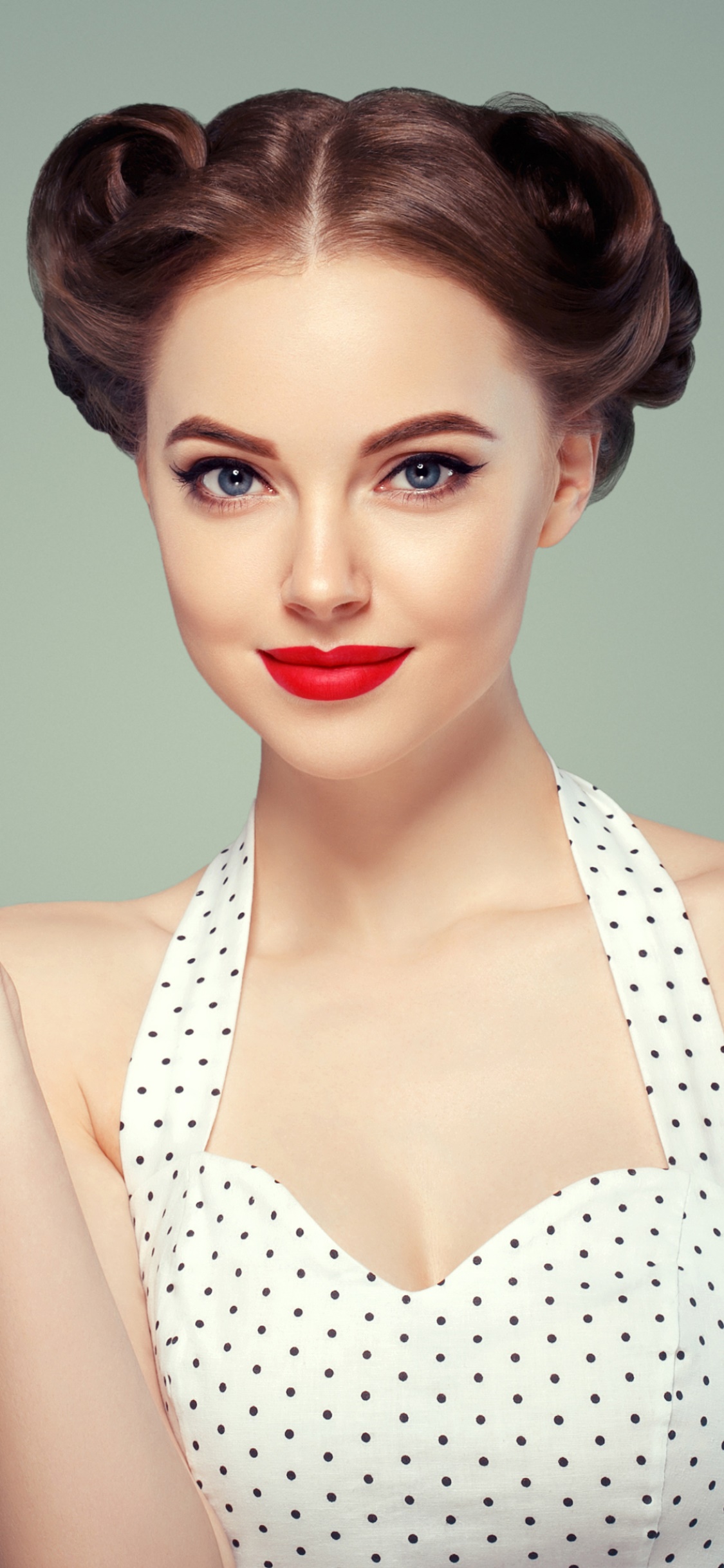 Women Model, Blue Eyes, Brunette, Lipstick, 1125x2436, Phone HD Wallpaper