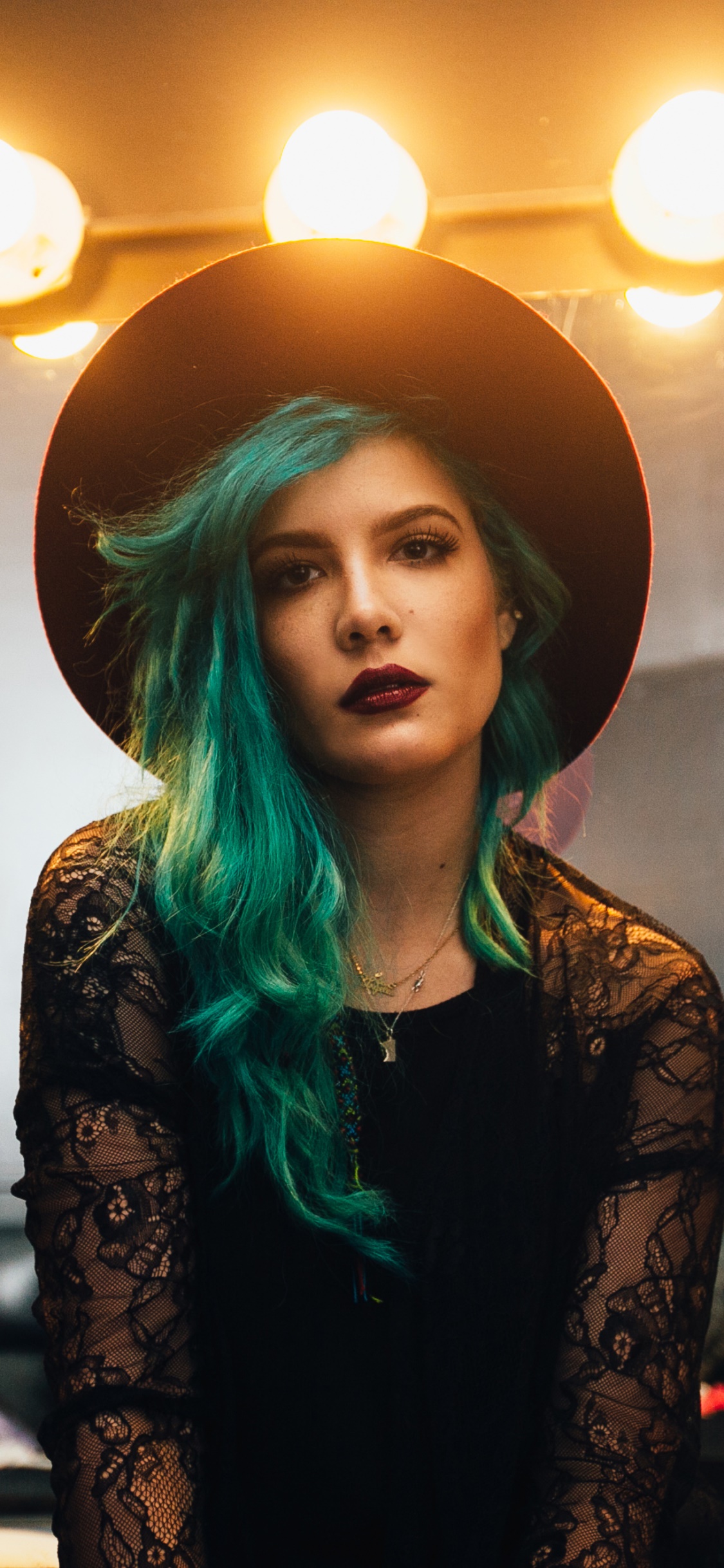 Music Halsey, Lipstick, Hat, Blue Hair, Halsey (Singer), Singer, 1125x2436, Phone HD Wallpaper