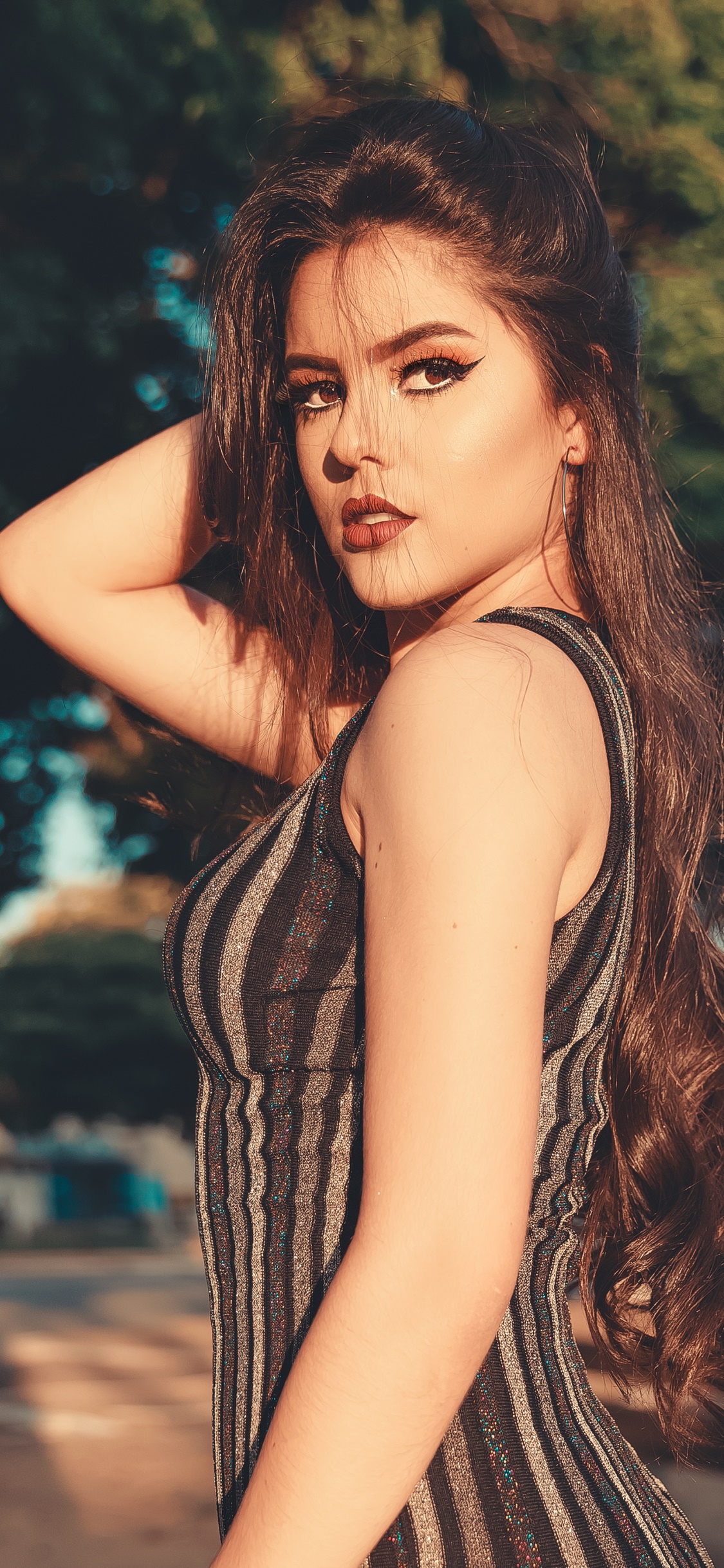 Women Model, Lipstick, Long Hair, Brown Eyes, Black Hair, 1125x2436, Phone HD Wallpaper