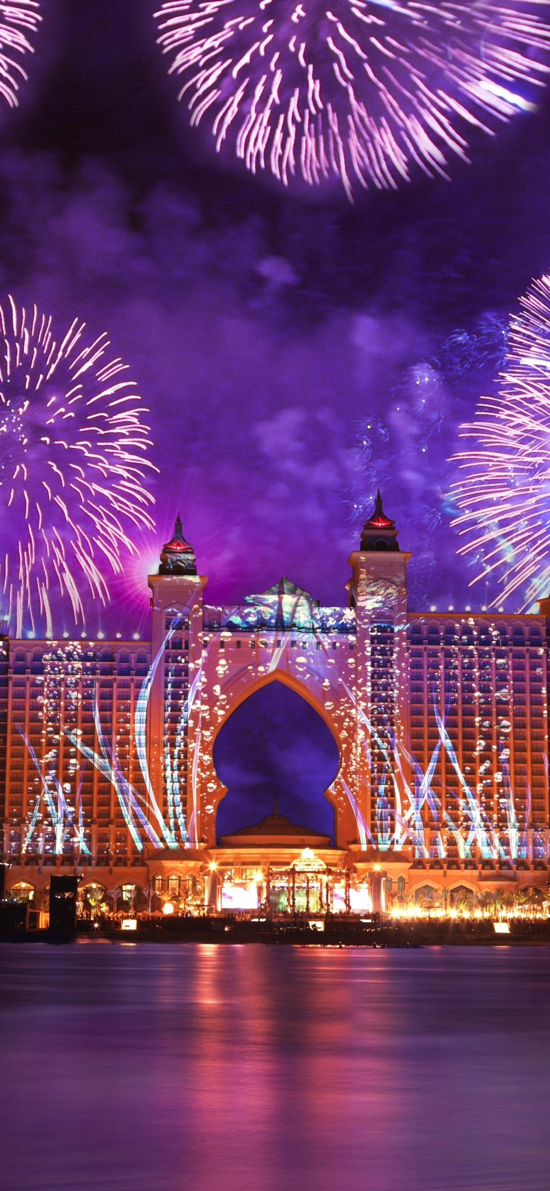 Man Made Atlantis, The Palm, Hotel, Dubai, Atlantis Hotel, Celebration, Fireworks, 1125x2436, Phone HD Wallpaper