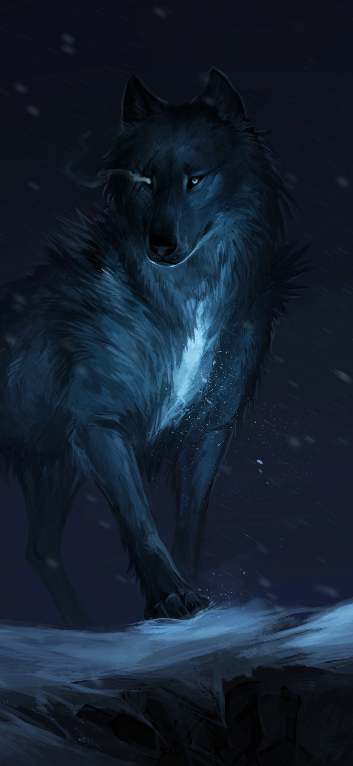 Fantasy Wolf, Night, 1125x2436, Phone HD Wallpaper