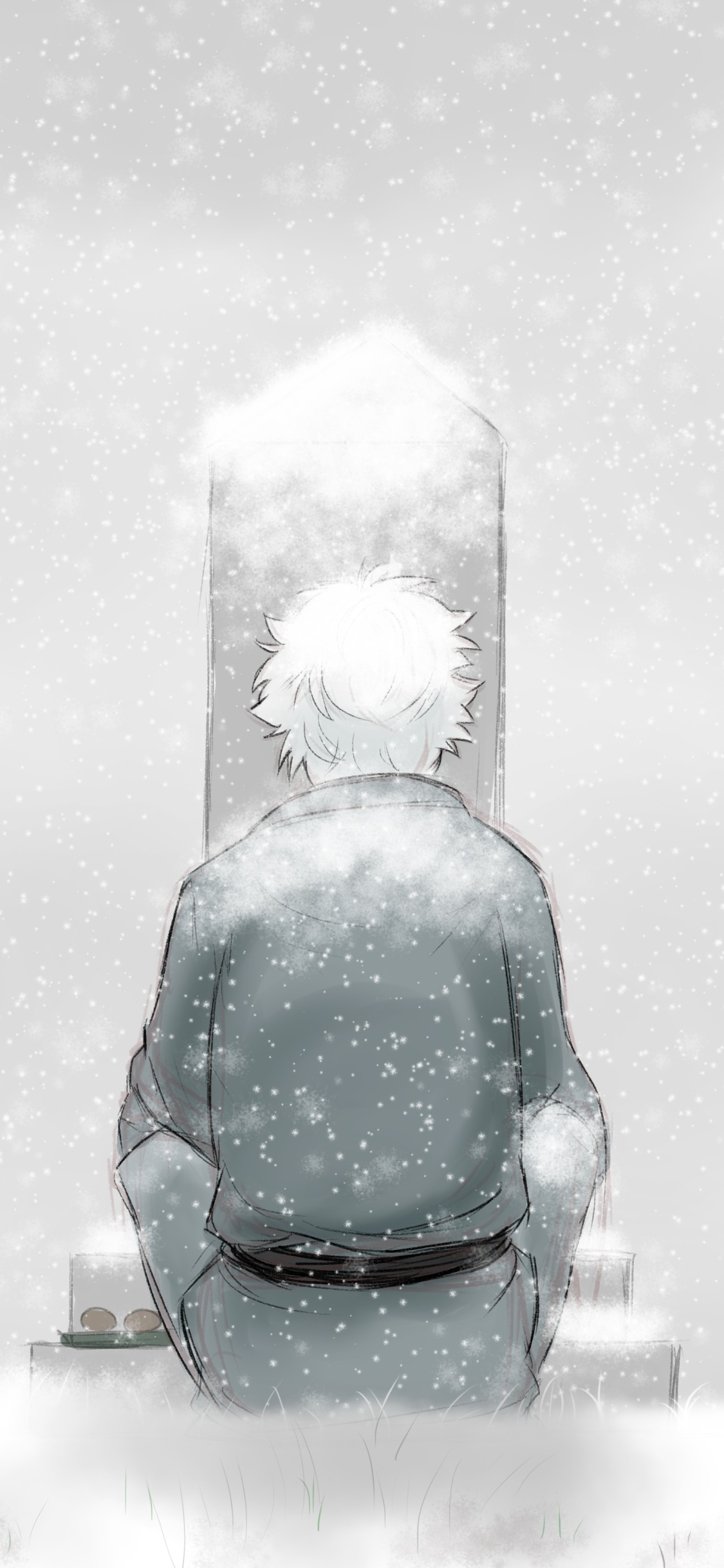 Anime Gintama, Snow, Gintoki Sakata, Winter, Grave, White Hair, 1125x2436, Phone HD Wallpaper