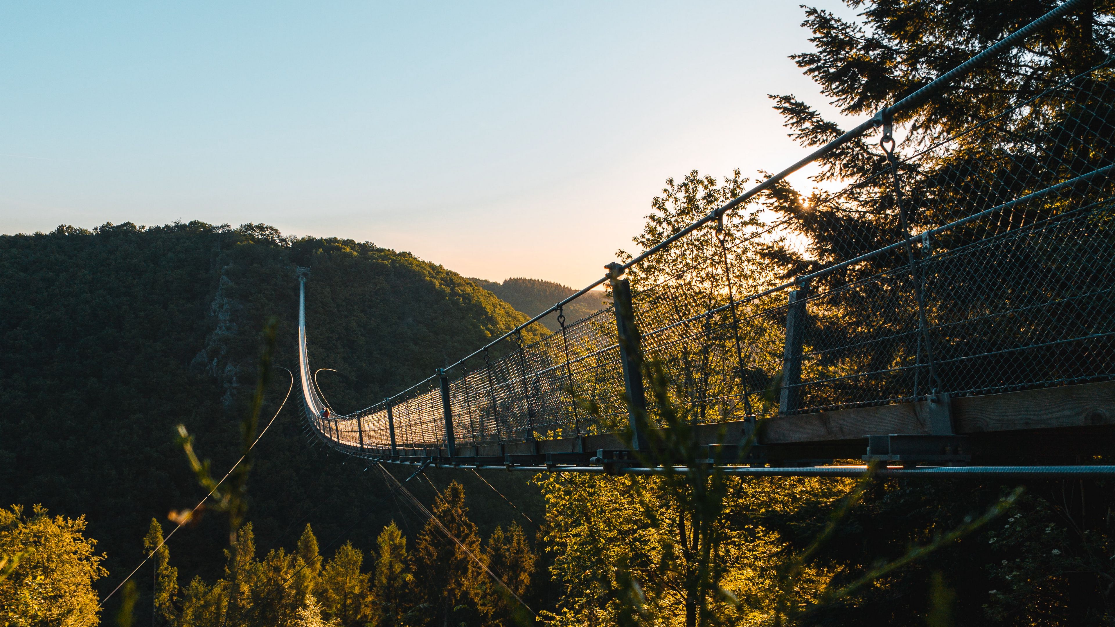bridge, rocks, trees, grass, 4k, HD Wallpaper