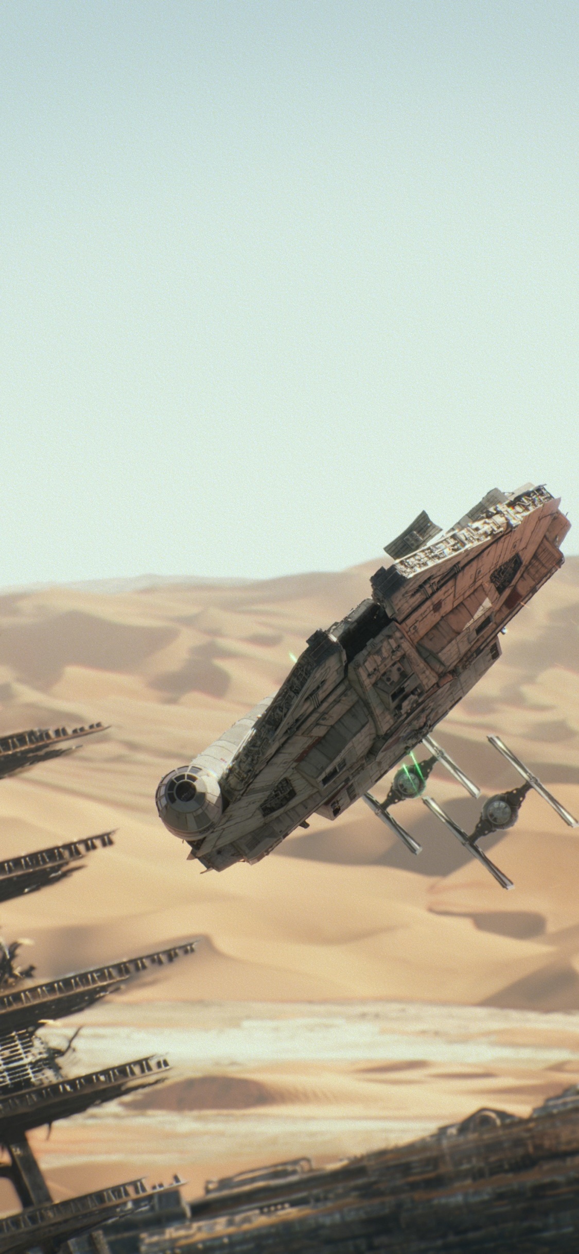 Movie Star Wars Episode VII: The Force Awakens, Star Wars, Millennium Falcon, TIE Fighter, 1125x2436, Phone HD Wallpaper