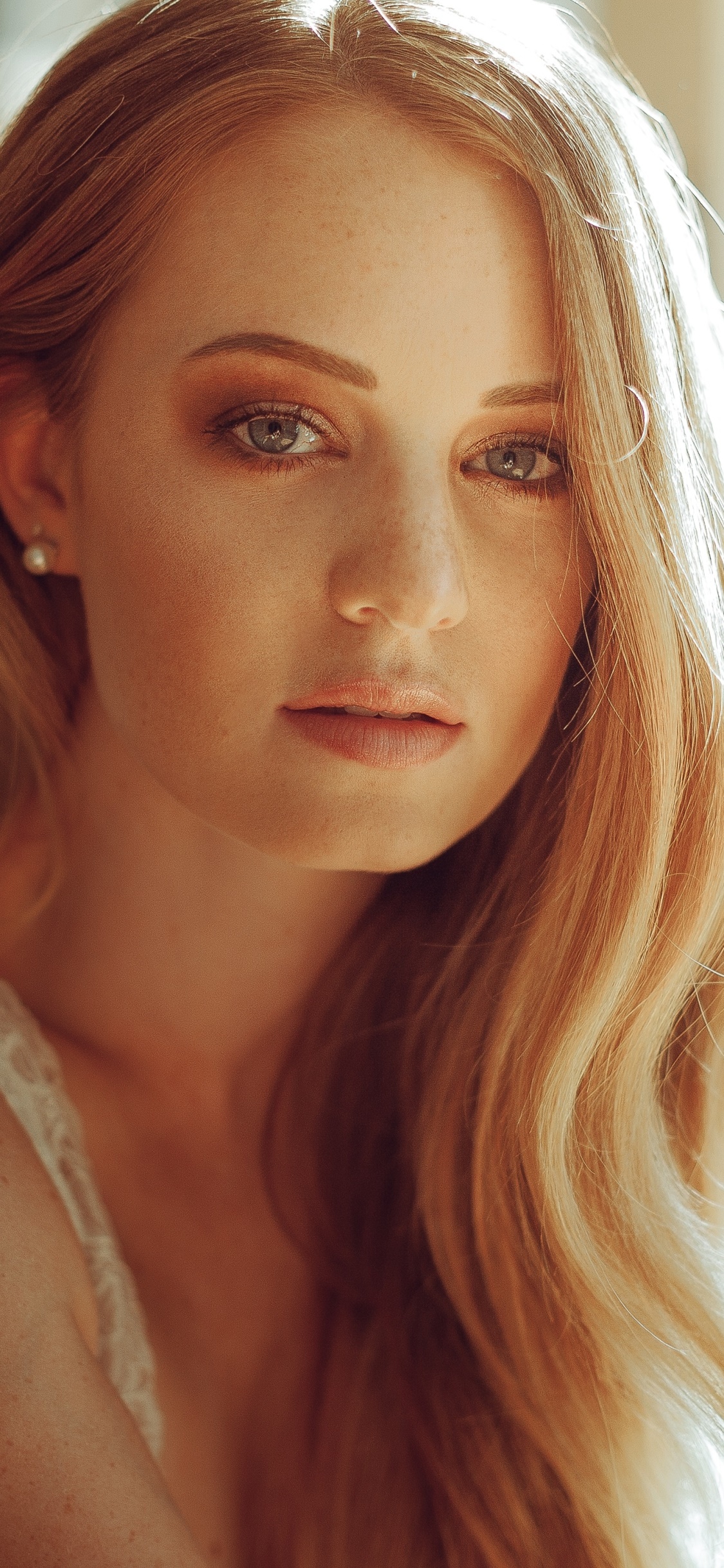 Women Model, Long Hair, Face, Blue Eyes, Blonde, 1125x2436, Phone HD Wallpaper