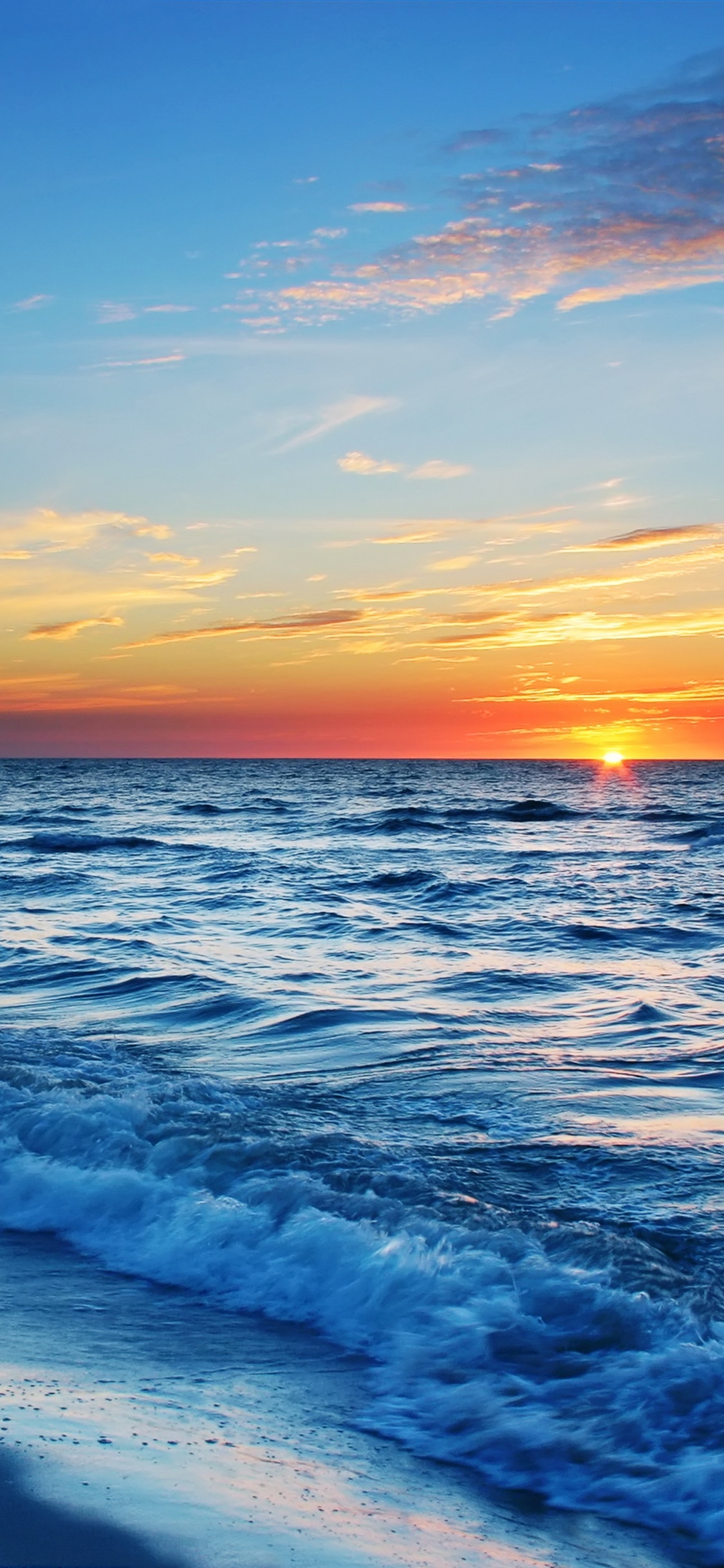 Earth Sunset, Wave, Nature, Ocean, Sky, 1125x2436, Phone HD Wallpaper