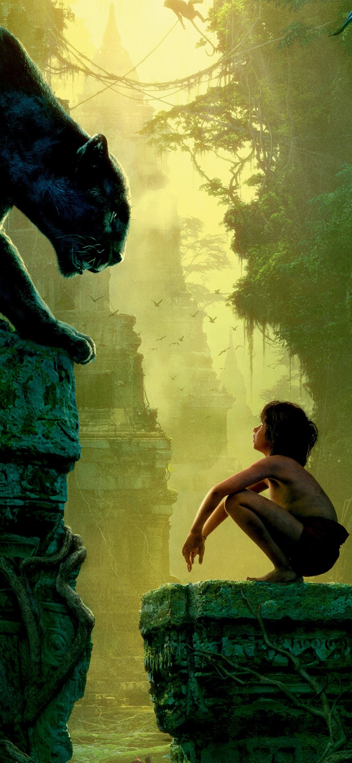 Movie The Jungle Book (2016), Mowgli, Bagheera, 1125x2436, Phone HD Wallpaper