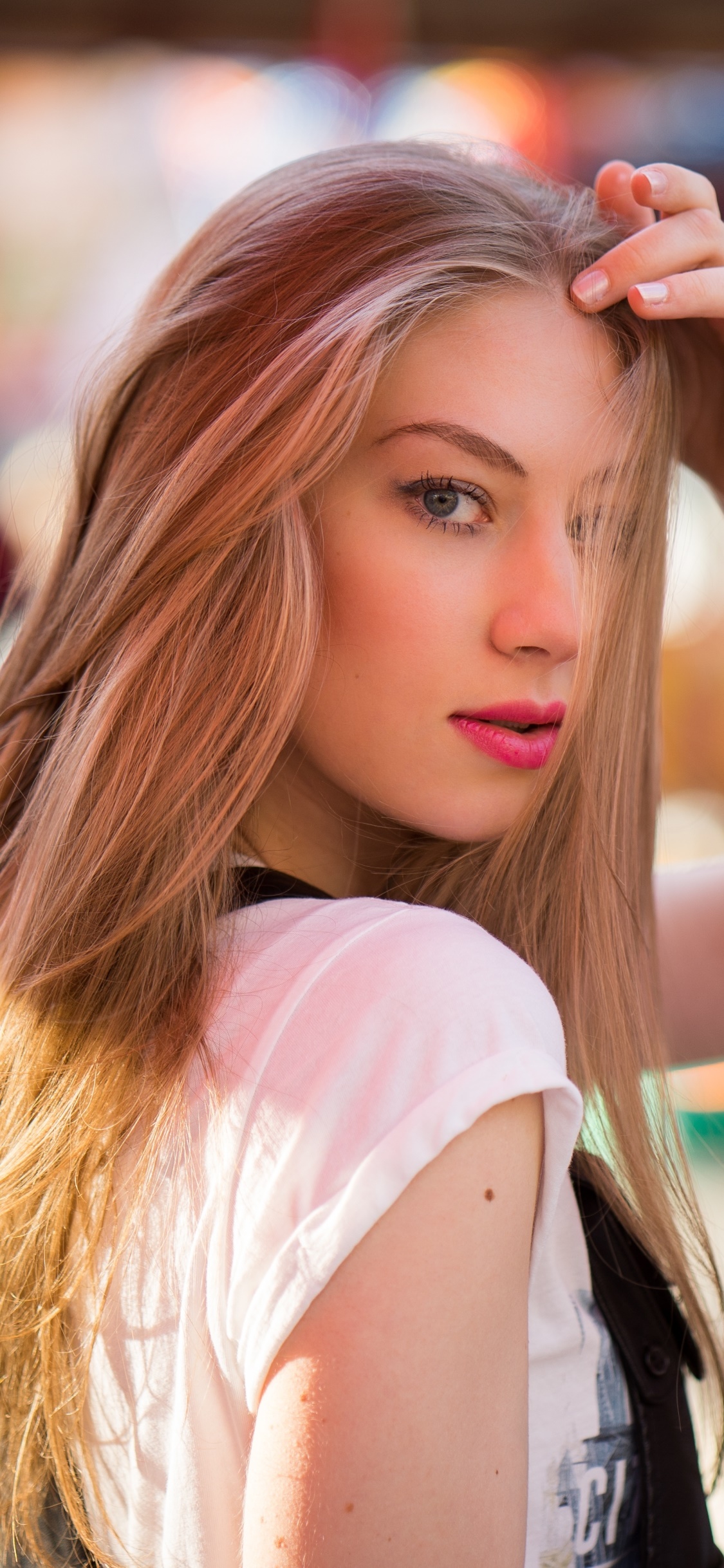Women Model, Depth Of Field, Candy, Blue Eyes, Cotton Candy, Blonde, 1125x2436, Phone HD Wallpaper