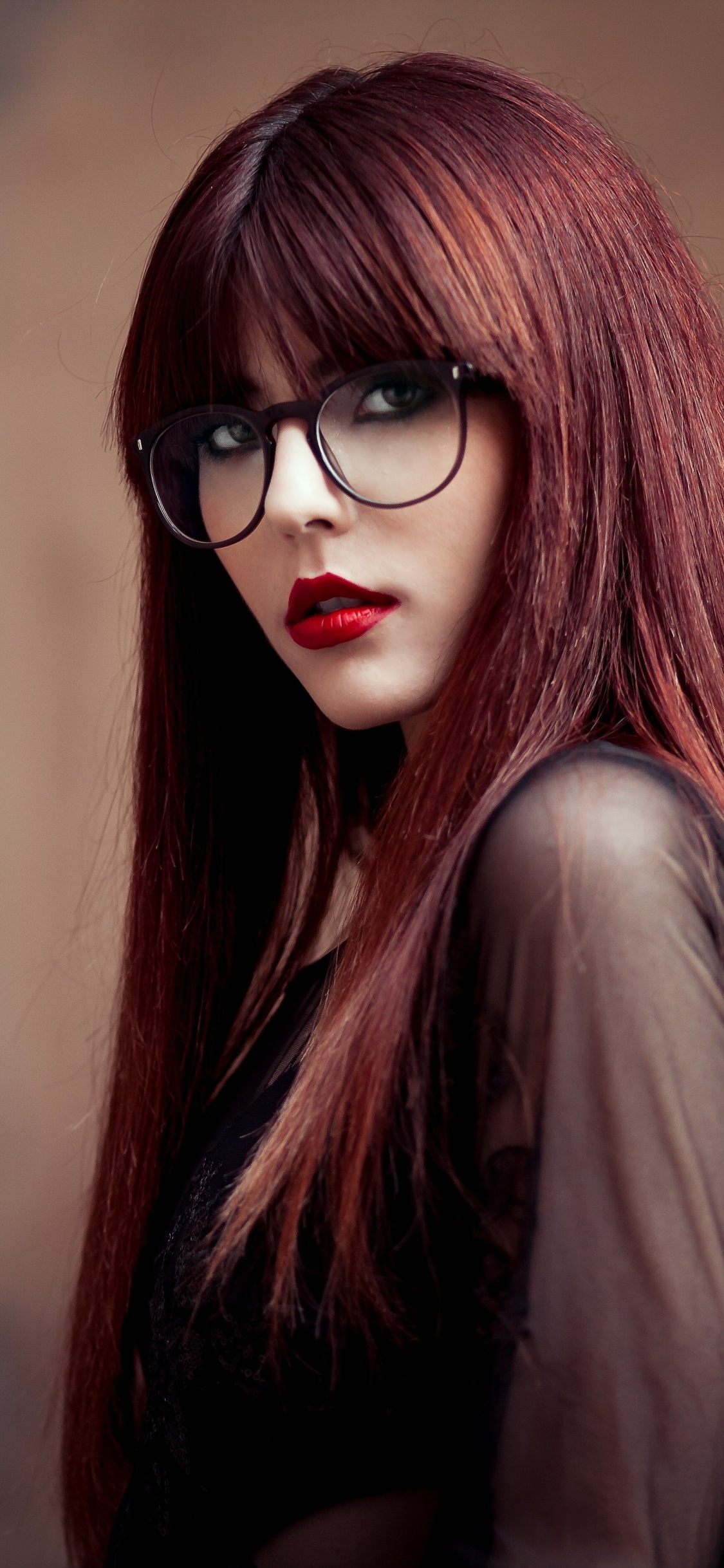 Women Model, Redhead, Lipstick, Glasses, 1125x2436, Phone HD Wallpaper