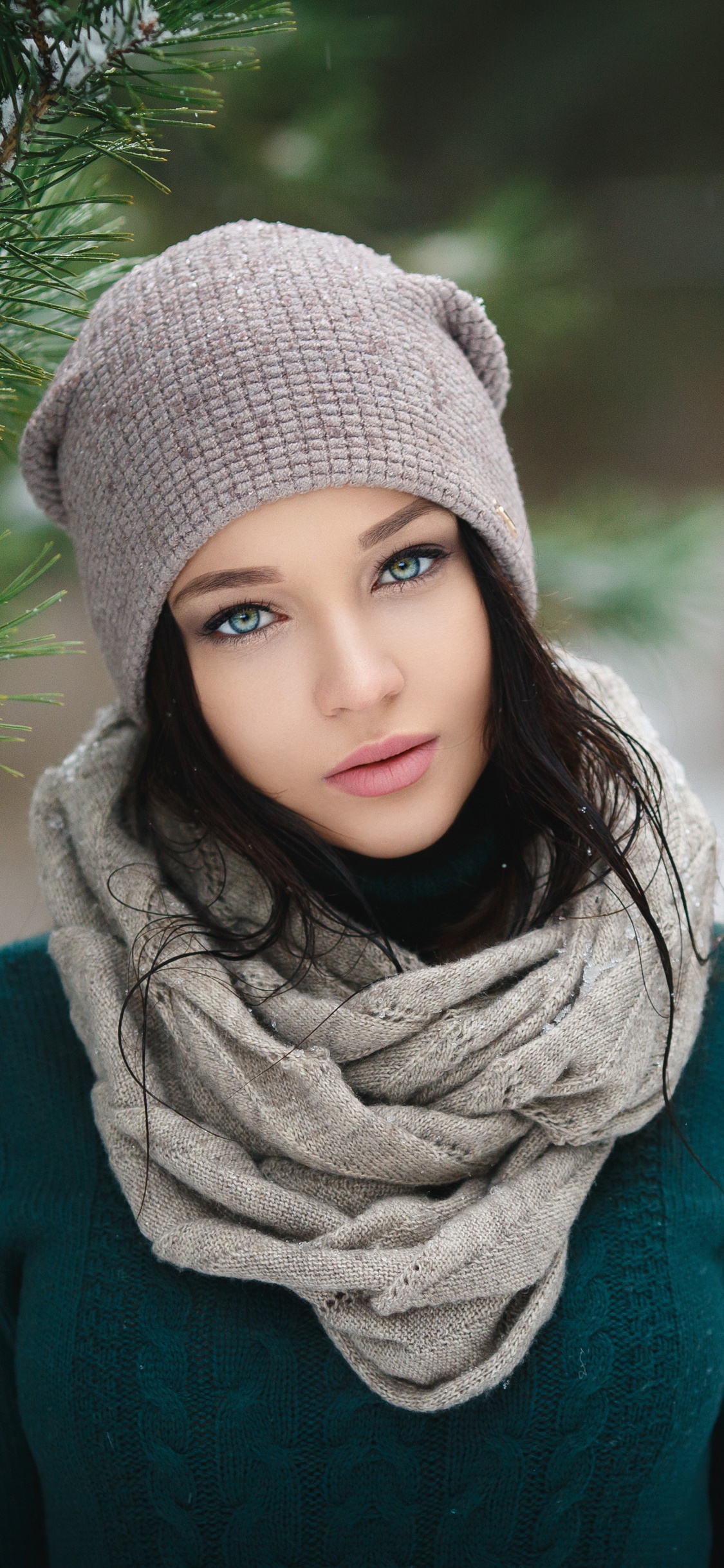 Women Angelina Petrova, Model, Hat, Scarf, 1125x2436, Phone HD Wallpaper