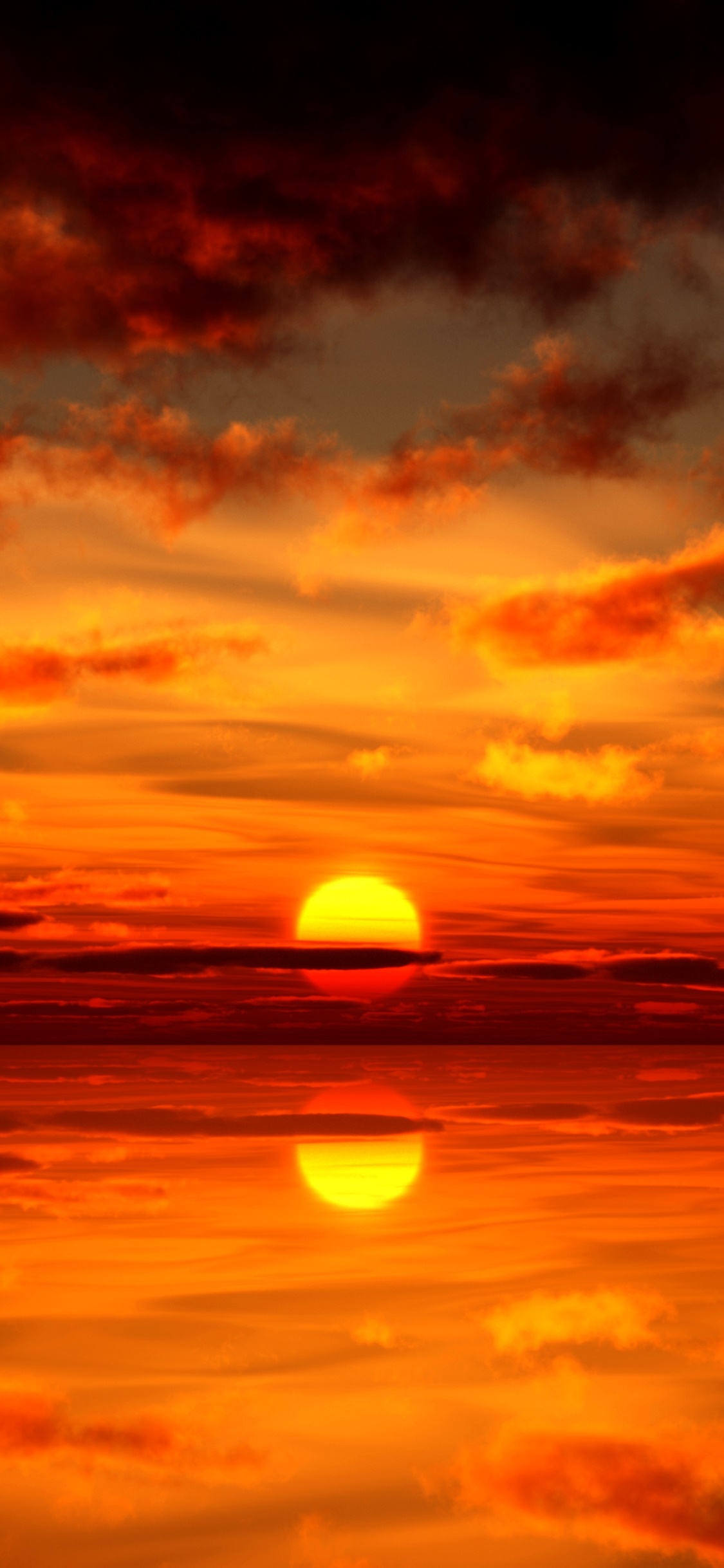 Earth Sunset, Orange (Color), Reflection, Water, Sun, 1125x2436, Phone HD Wallpaper