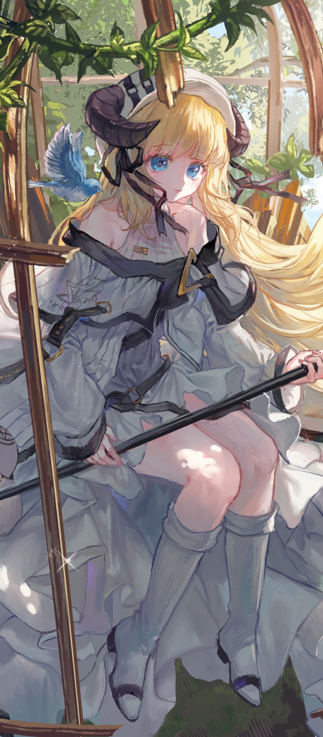 Video Game Arknights, Long Hair, Blonde, Blue Eyes, Nightingale (Arknights), 1080x2460, Phone HD Wallpaper