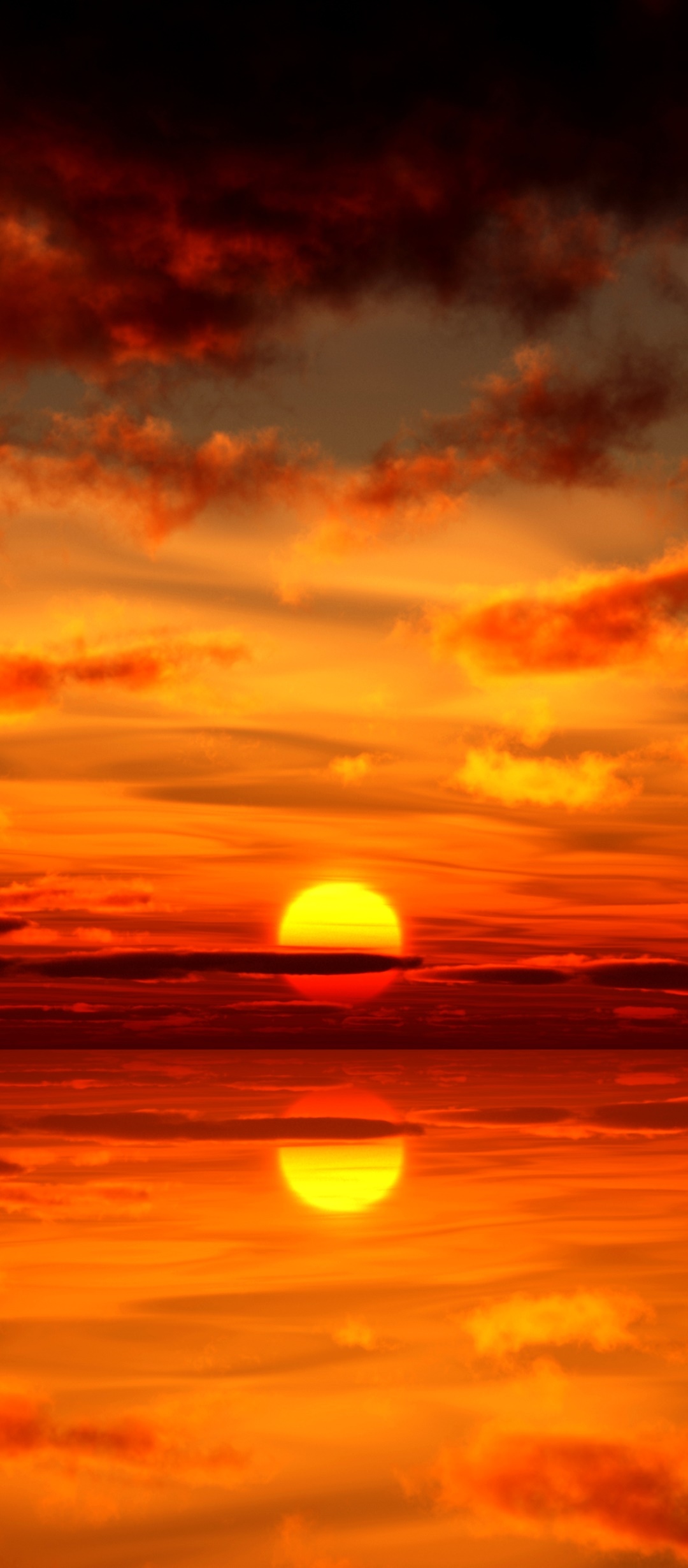 Earth Sunset, Reflection, Orange (Color), Sun, Water, 1080x2460, Phone HD Wallpaper