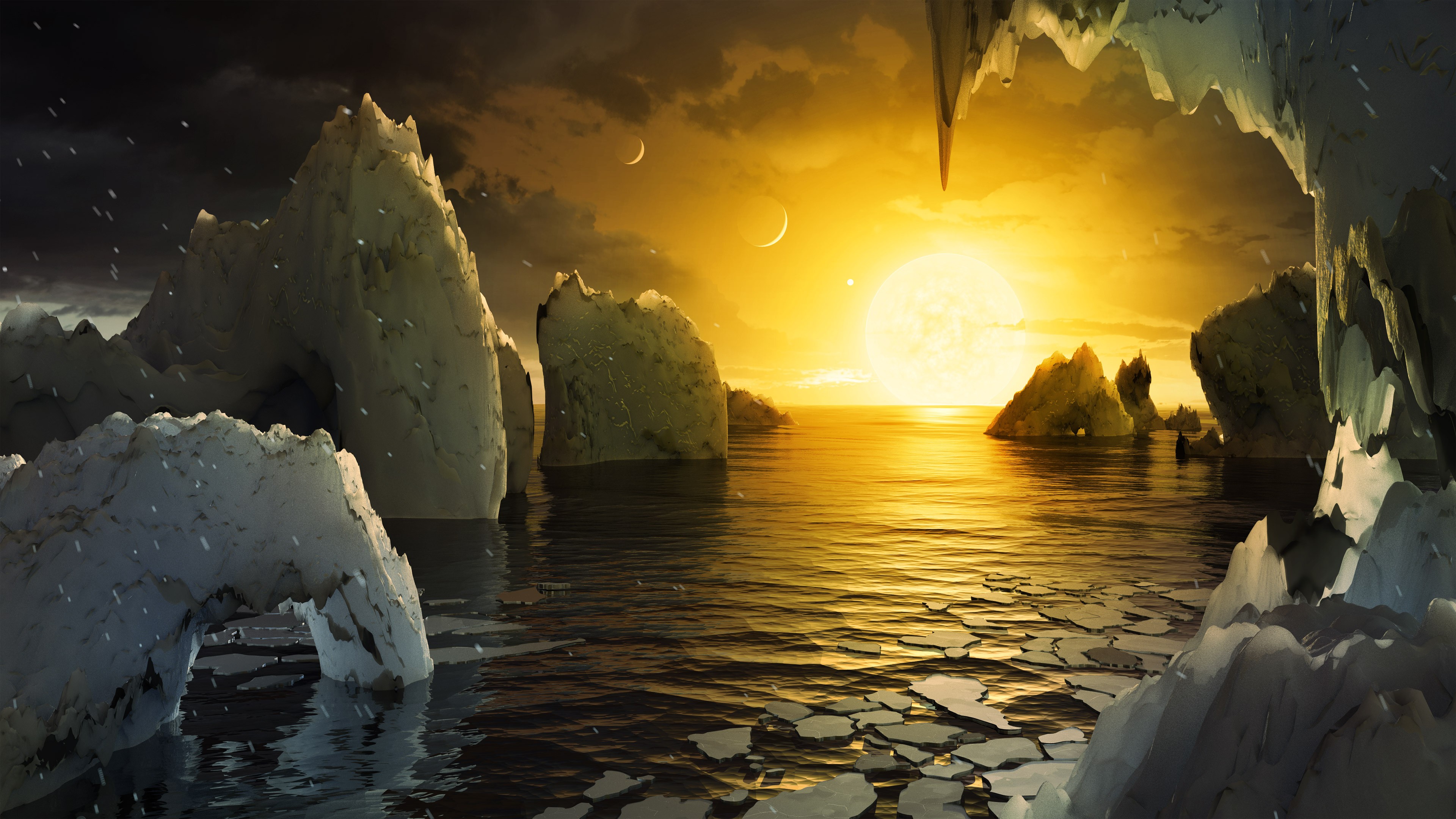 TRAPPIST-1, exoplanet, ocean, ice, HD Wallpaper