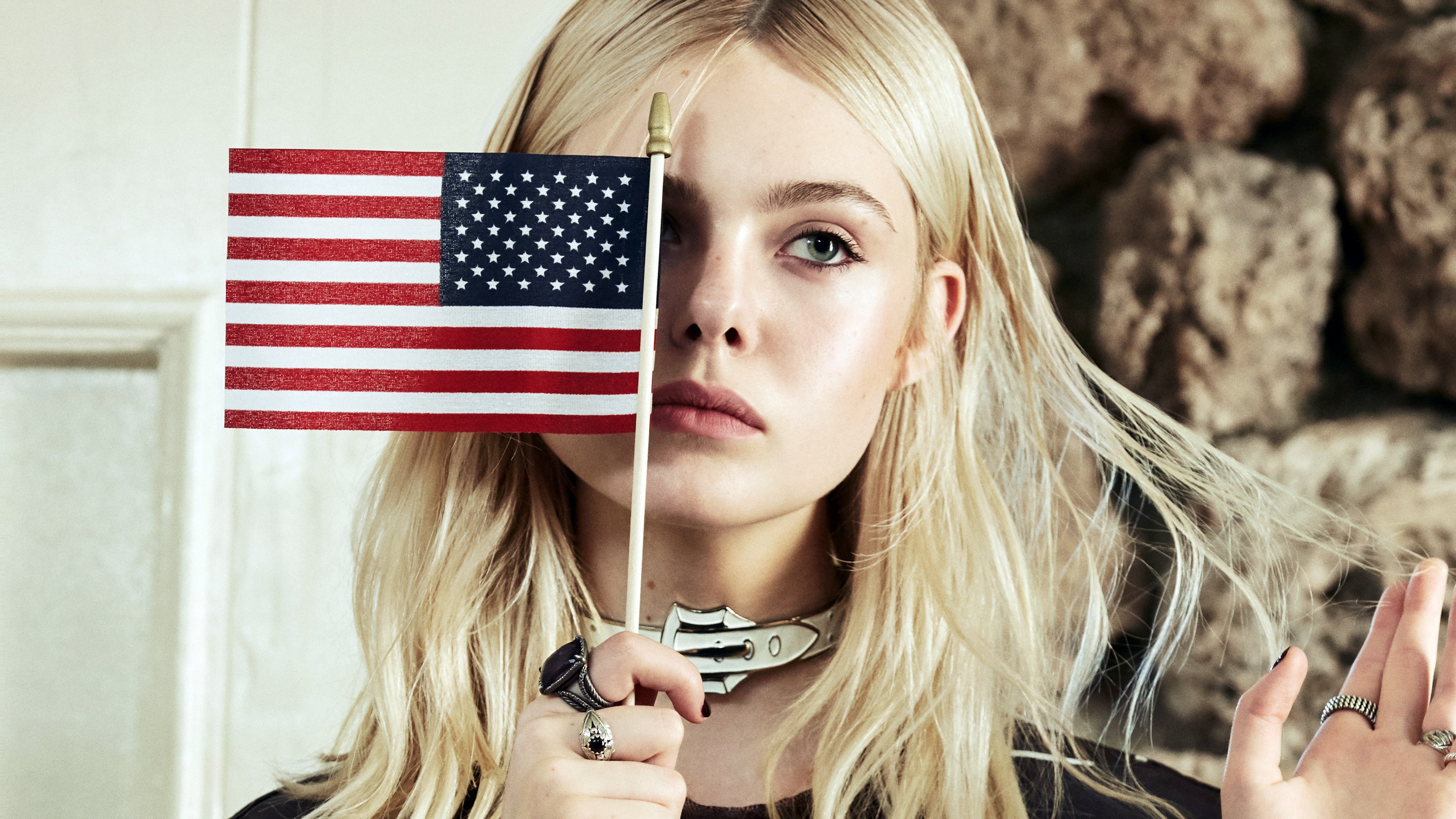 Elle Fanning, flag USA, look, Most popular celebs, HD Wallpaper