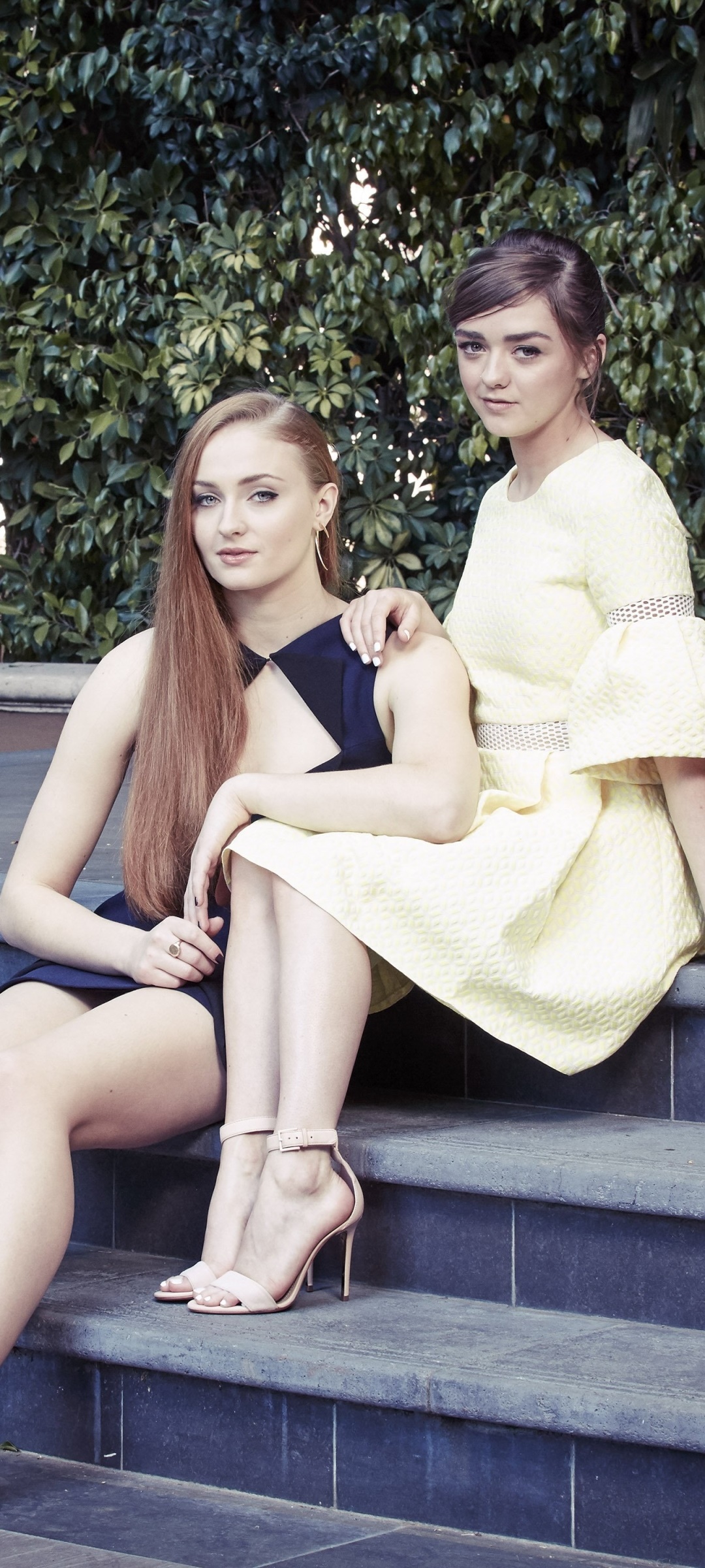 Celebrity Sophie Turner, Actress, Redhead, Brunette, Maisie Williams, Dress, 1080x2400, Phone HD Wallpaper
