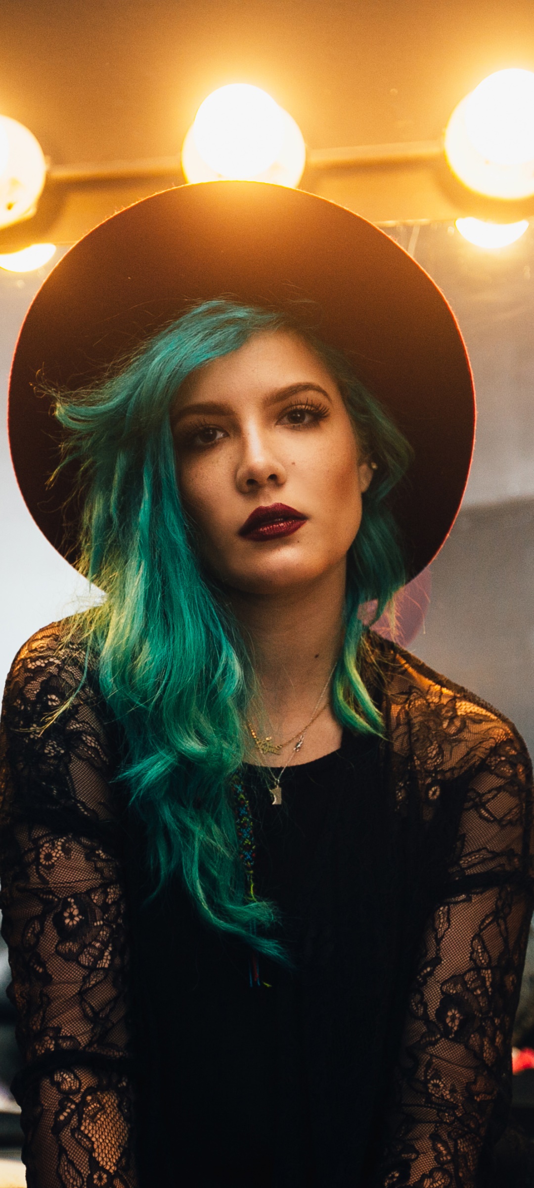 Music Halsey, Singer, Halsey (Singer), Lipstick, Hat, Blue Hair, 1080x2400, Phone HD Wallpaper