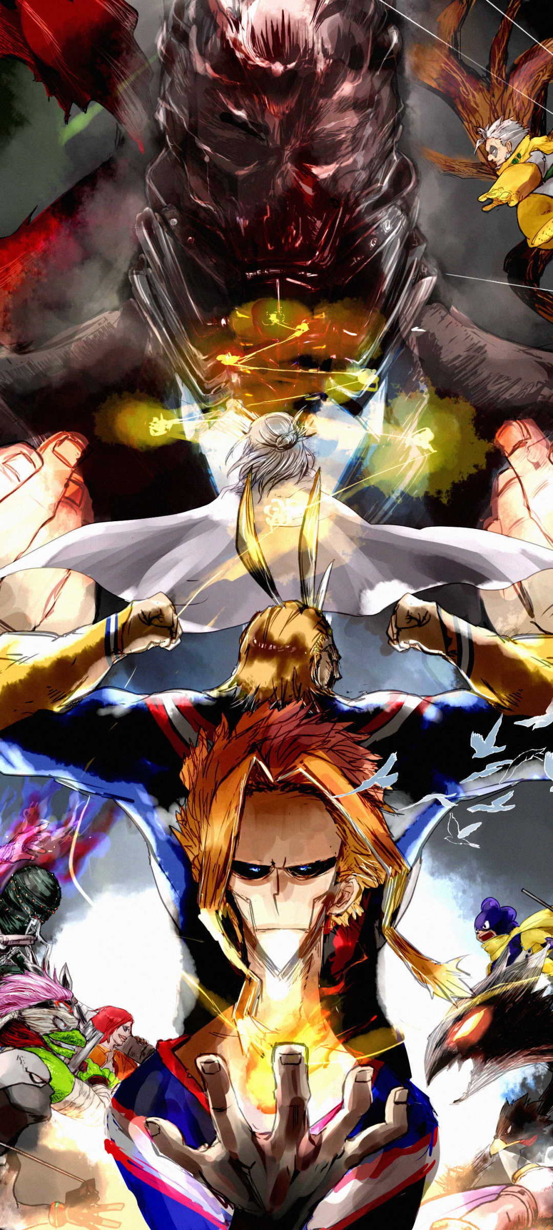 Anime My Hero Academia, All Might, Atsuhiro Sako, Eijiro Kirishima, Chizome Akaguro, All For One (Boku No Hero Academia), 1080x2400, Phone HD Wallpaper