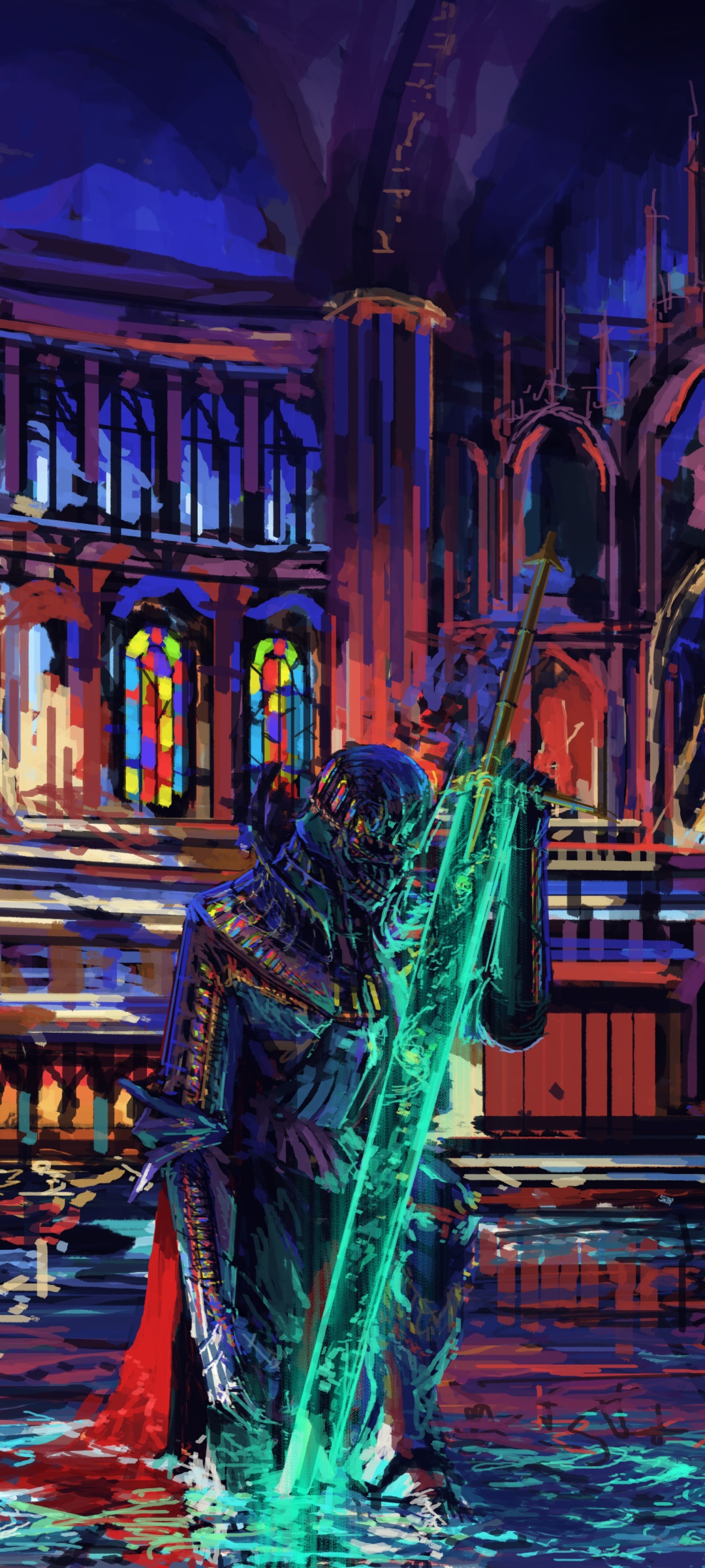 Fantasy Knight, Sword, Colorful, Warrior, 1080x2400, Phone HD Wallpaper