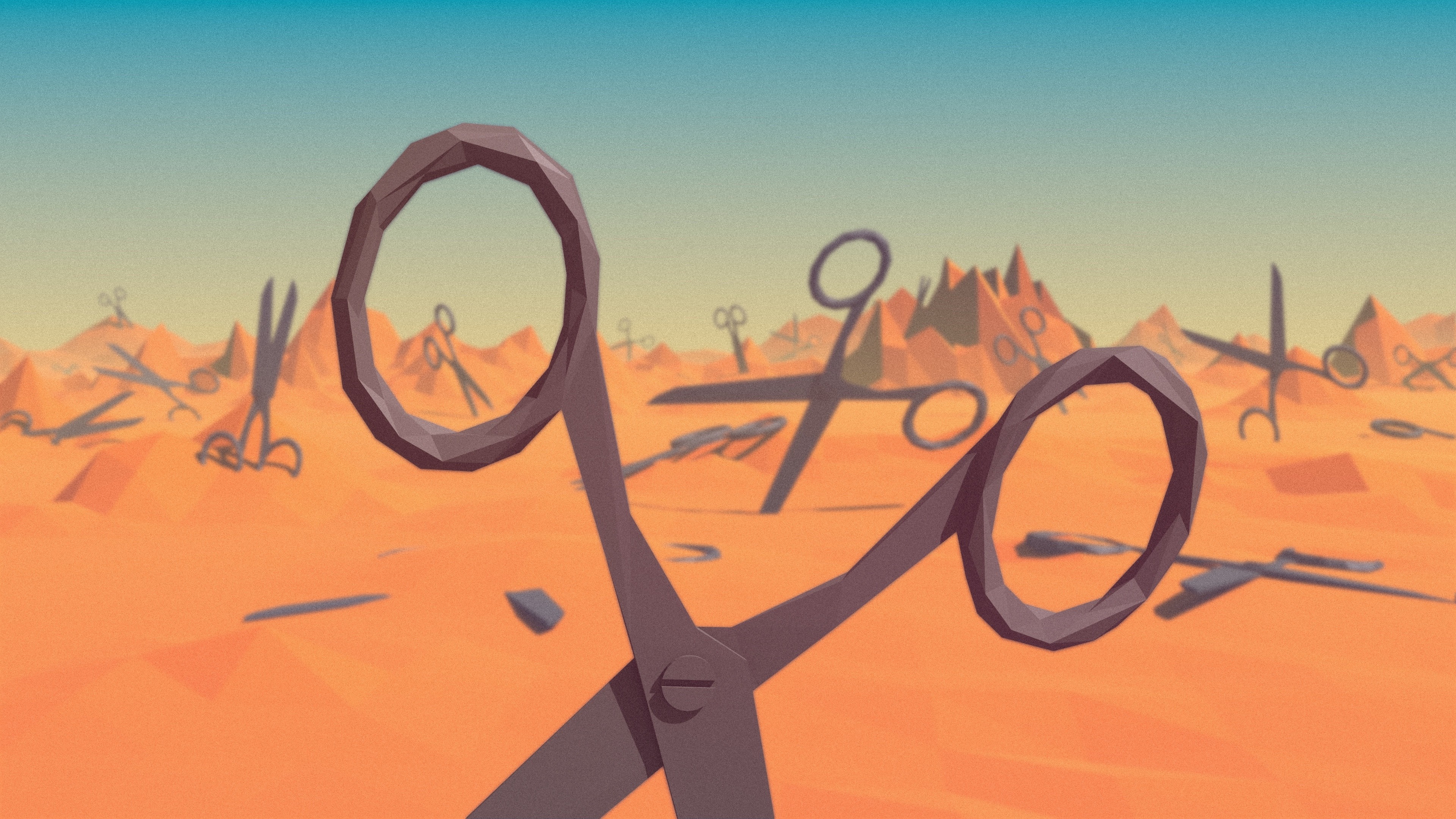 polygon, 4k, landscape, nature, scissors, low poly, 3D, HD Wallpaper