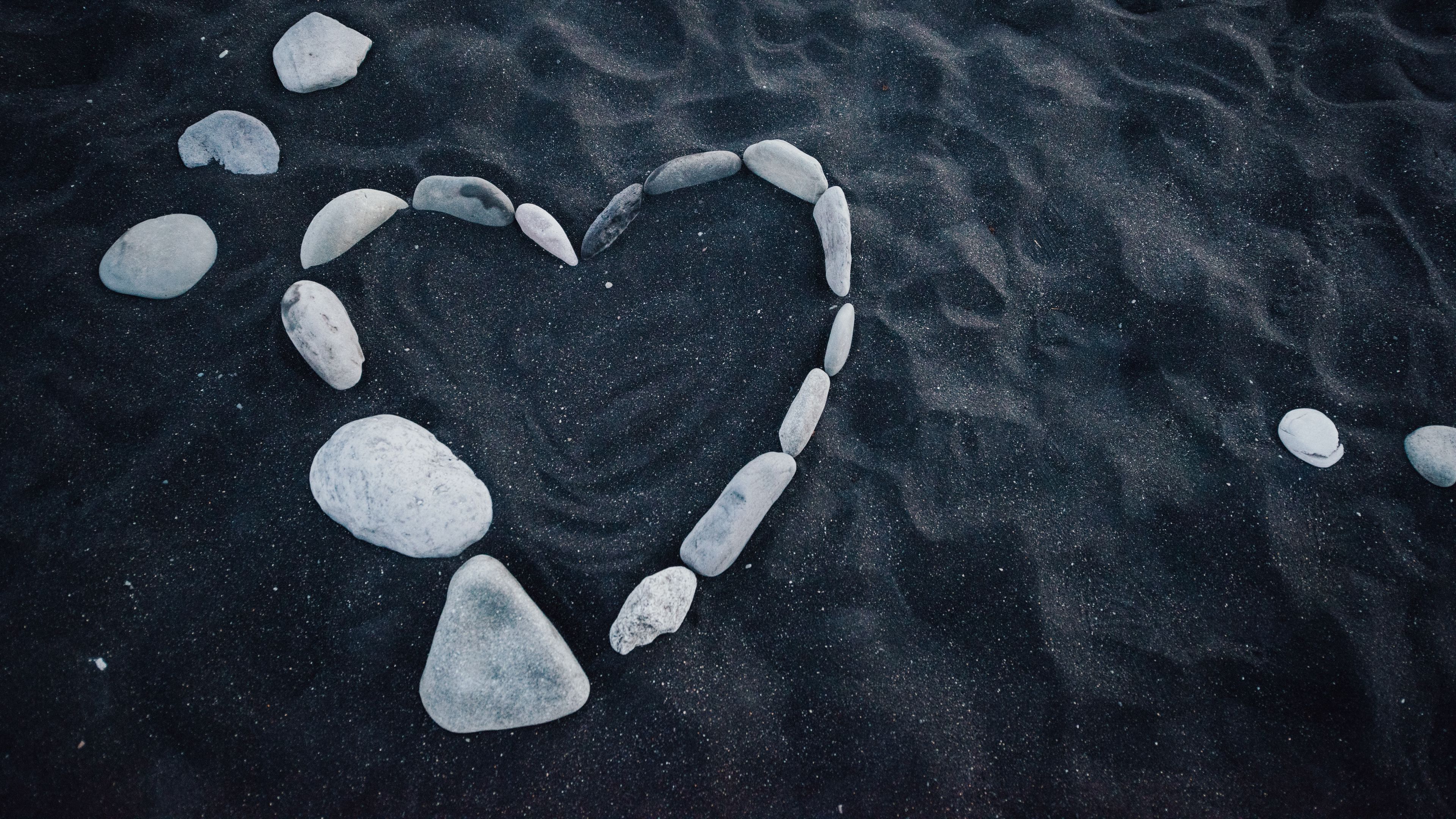 heart, stones, love, sand, 4k, HD Wallpaper