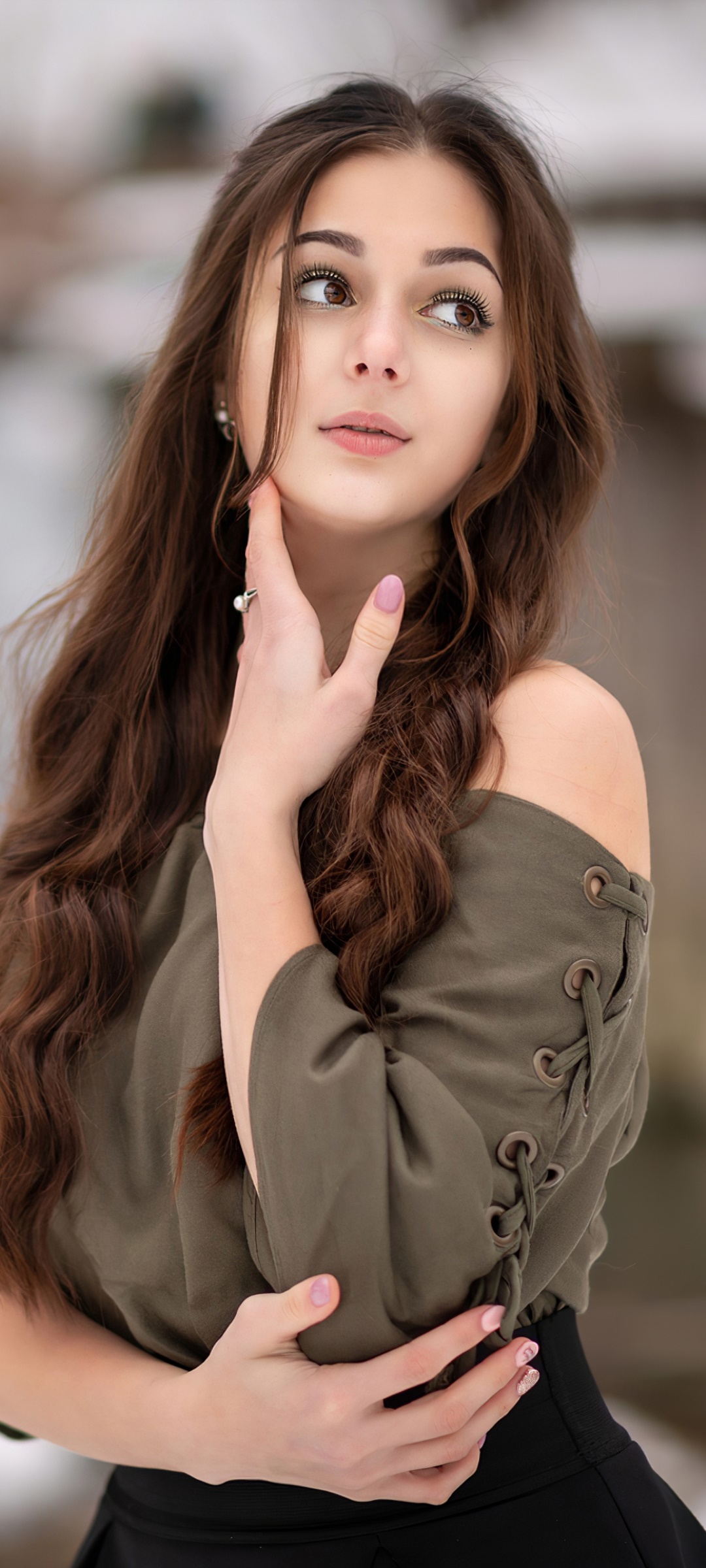 Women Model, Brunette, Long Hair, Brown Eyes, 1080x2400, Phone HD Wallpaper