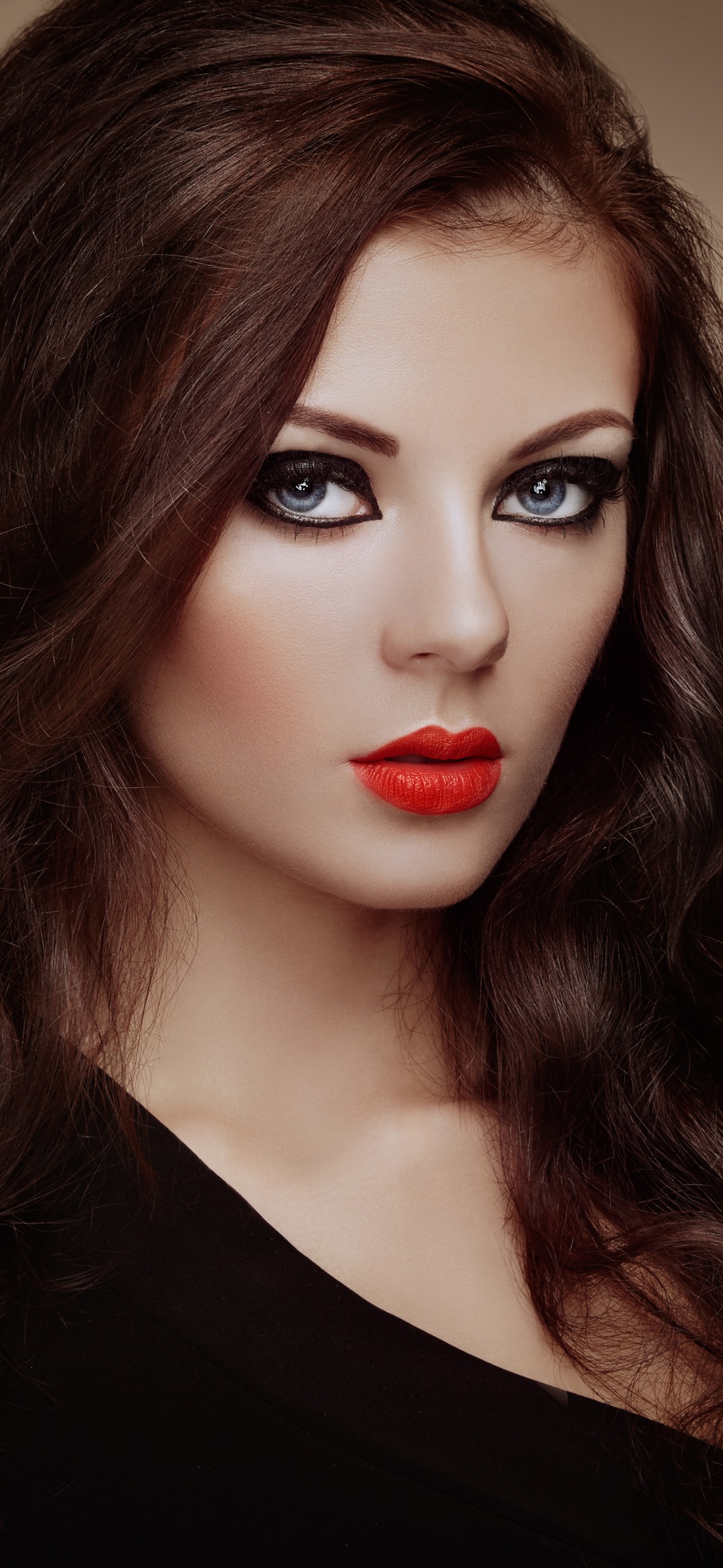 Women Model, Brunette, Lipstick, Blue Eyes, 1080x2340, Phone HD Wallpaper