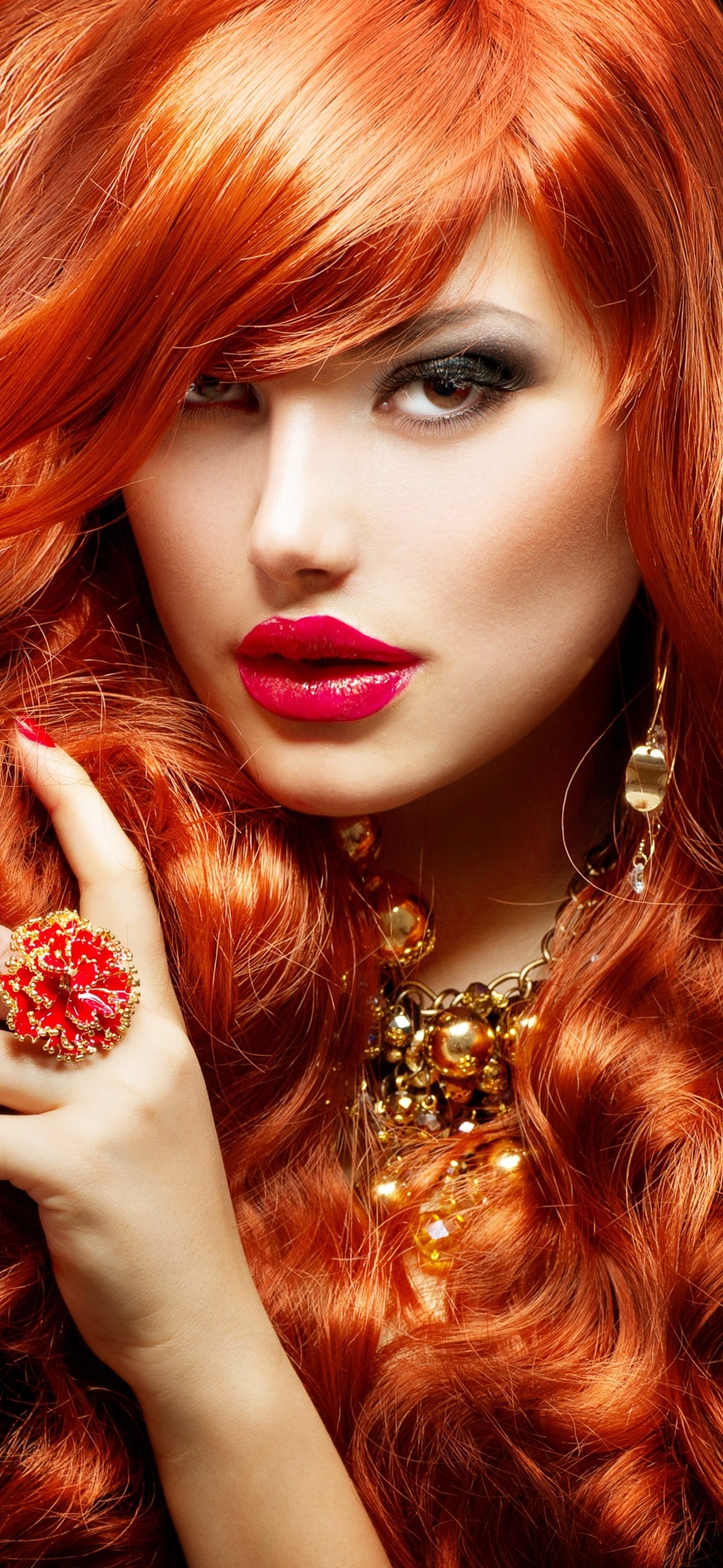 Women Model, Lipstick, Redhead, 1080x2340, Phone HD Wallpaper
