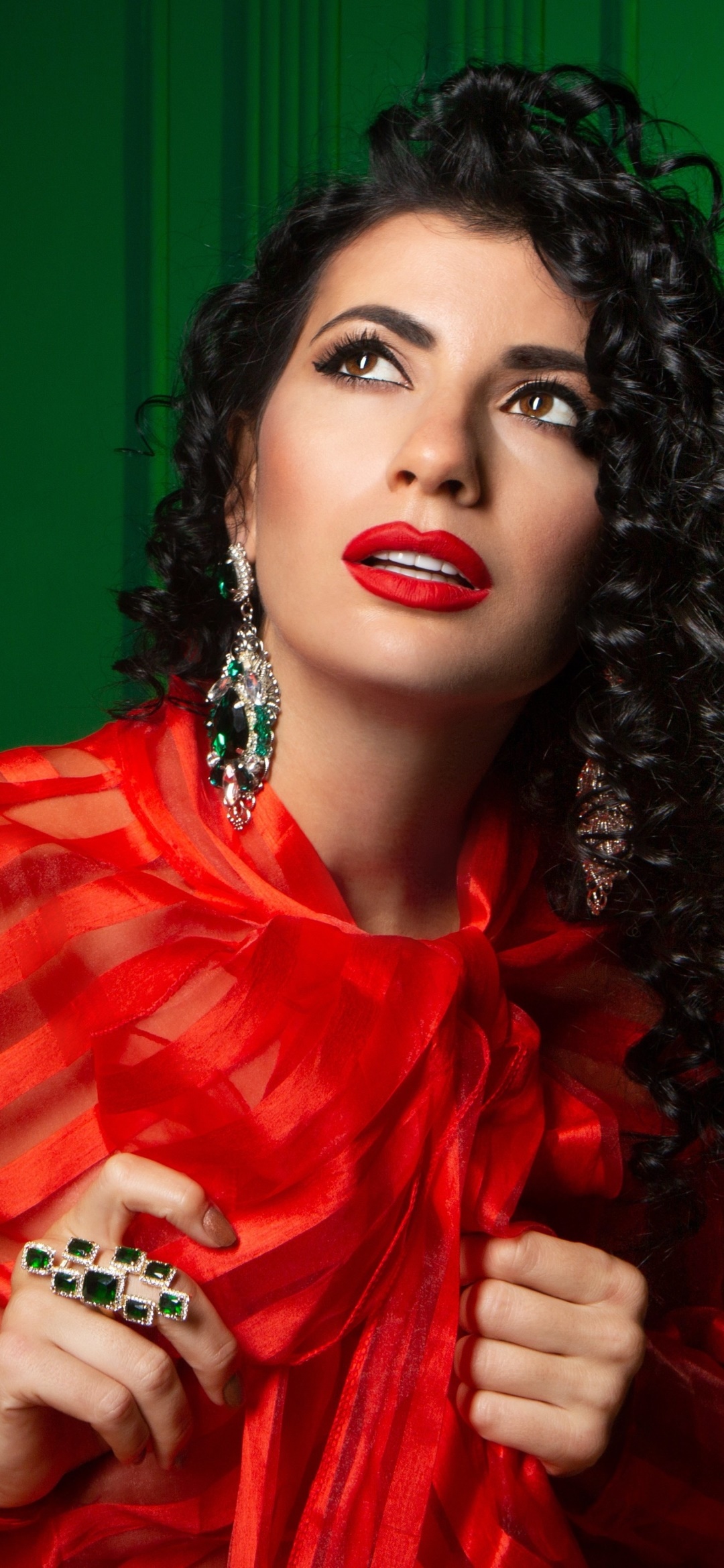 Women Model, Lipstick, Black Hair, Earrings, 1080x2340, Phone HD Wallpaper