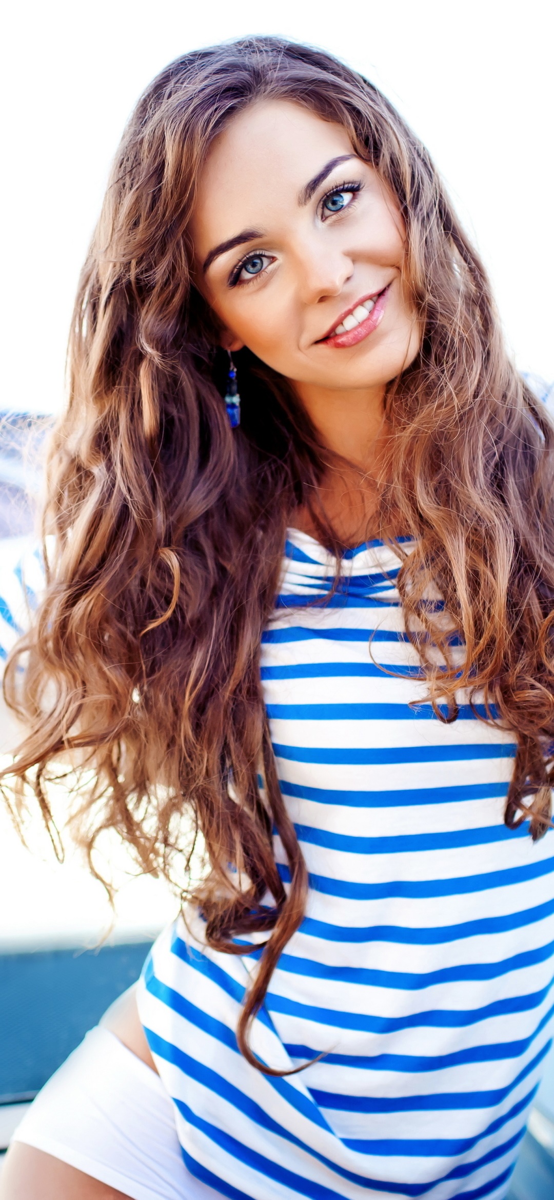 Women Model, Brunette, Blue Eyes, Long Hair, 1080x2340, Phone HD Wallpaper