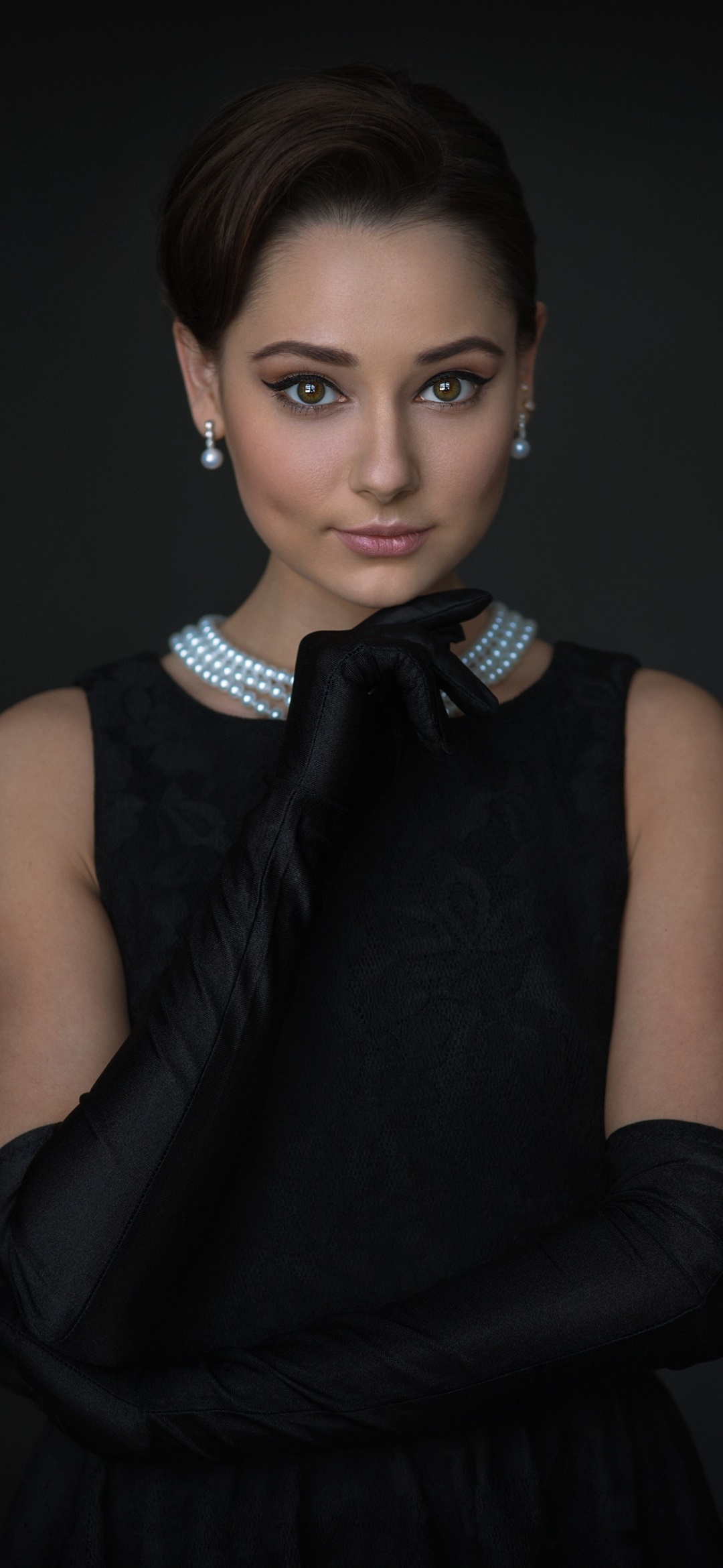 Women Model, Black Dress, Glove, 1080x2340, Phone HD Wallpaper