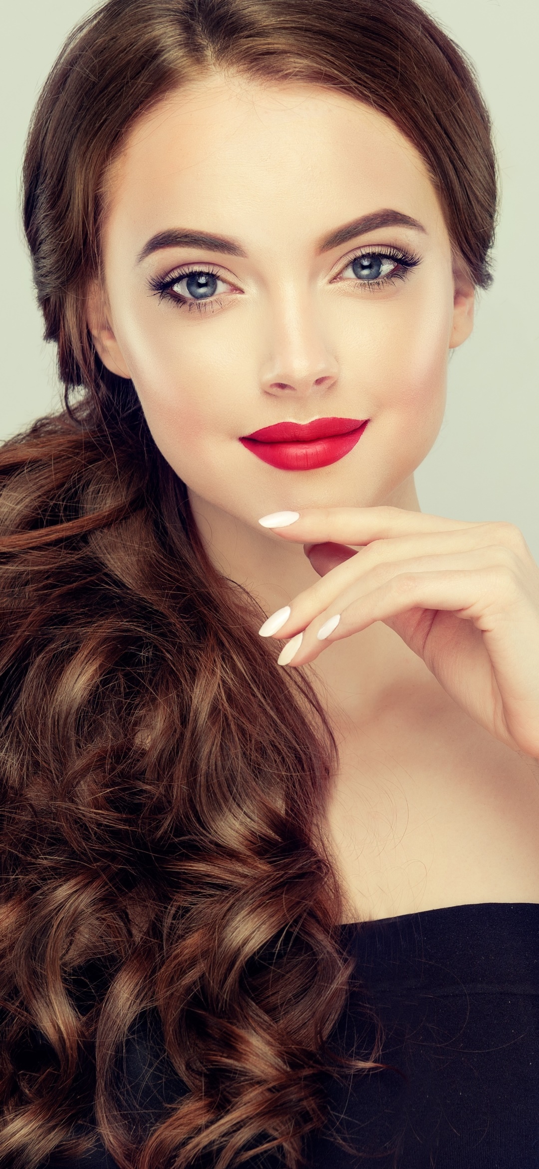 Women Model, Blue Eyes, Lipstick, Brunette, 1080x2340, Phone HD Wallpaper