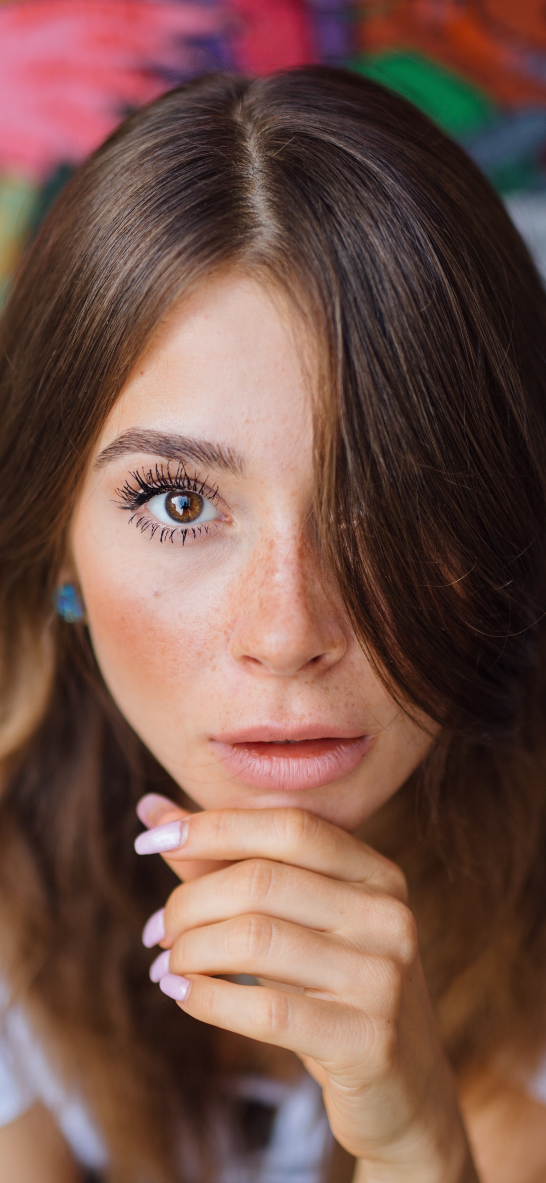 Women Model, Brunette, Freckles, Brown Eyes, 1080x2340, Phone HD Wallpaper