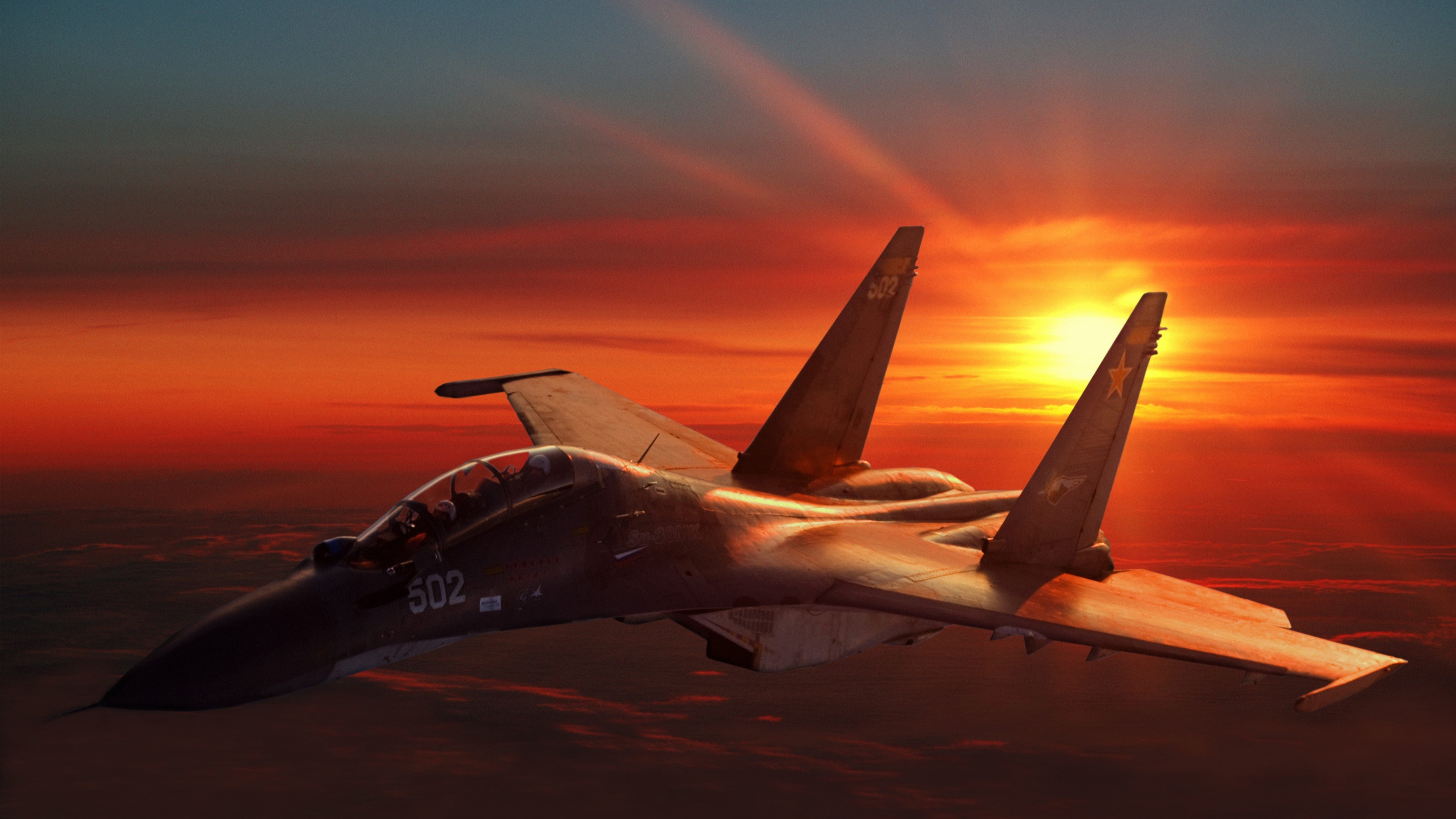 Sukhoi Su-30, fighter aircraft, sunset, Russian Army, HD Wallpaper
