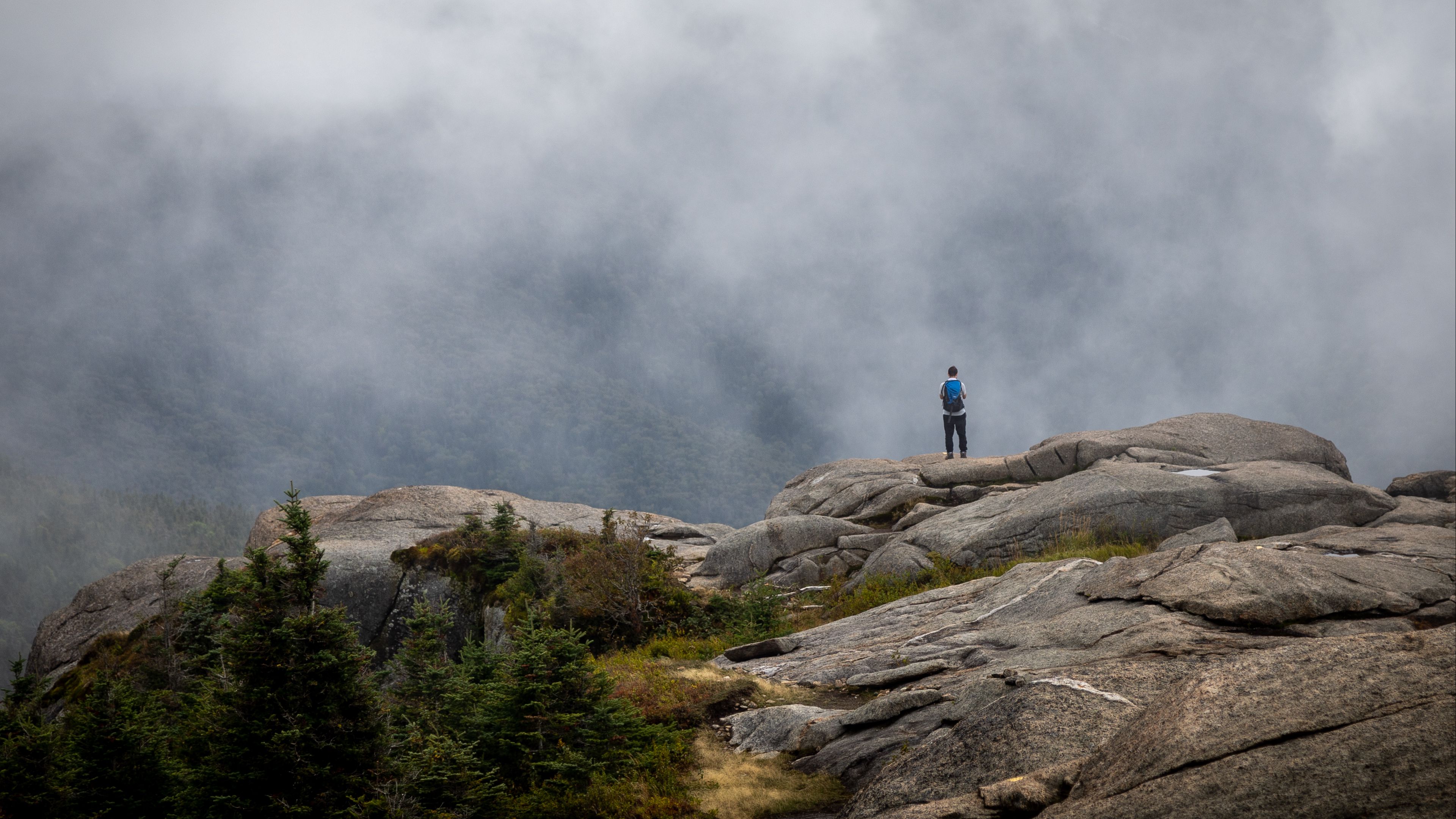 lonely, loneliness, fog, rocks, 4k, HD Wallpaper