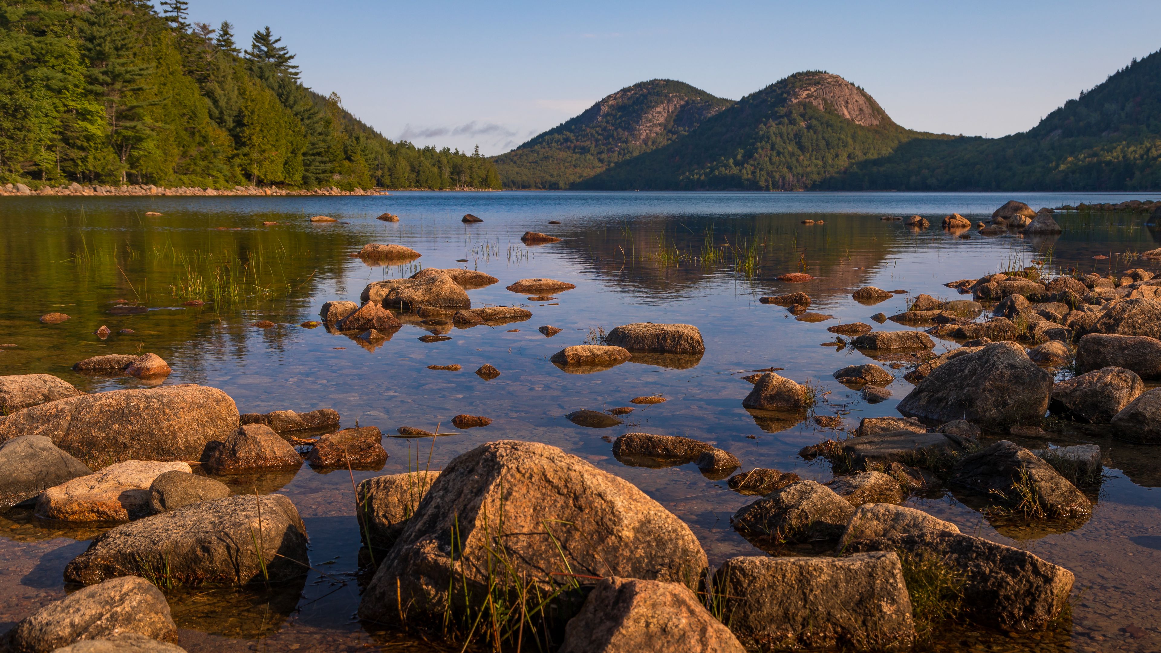 lake, hills, stones, blocks, 4k, HD Wallpaper