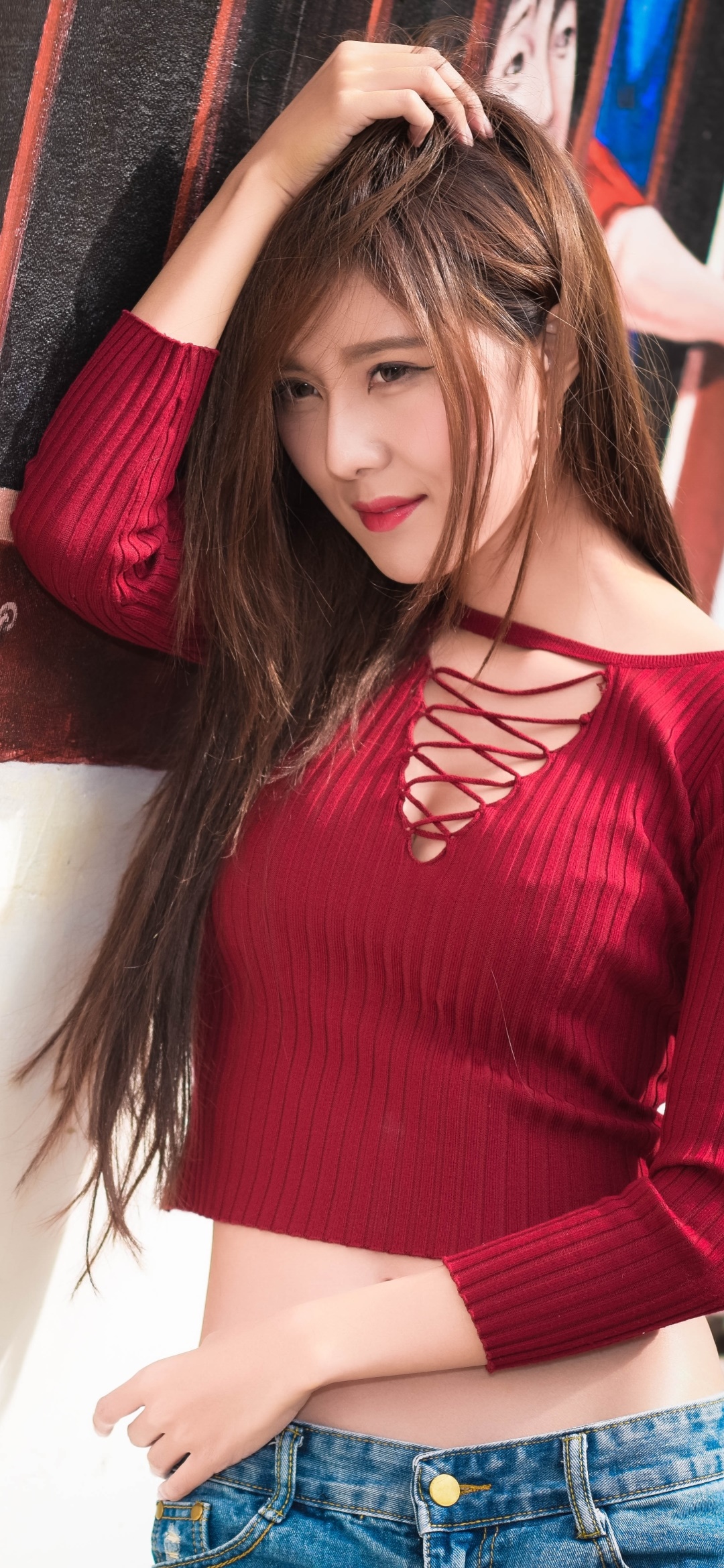 Women Model, Long Hair, Asian, Lipstick, Brunette, 1080x2340, Phone HD Wallpaper