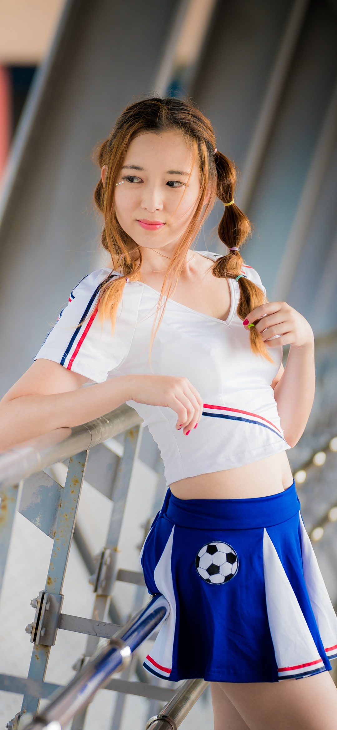 Women Model, Skirt, Redhead, Lipstick, Asian, 1080x2340, Phone HD Wallpaper