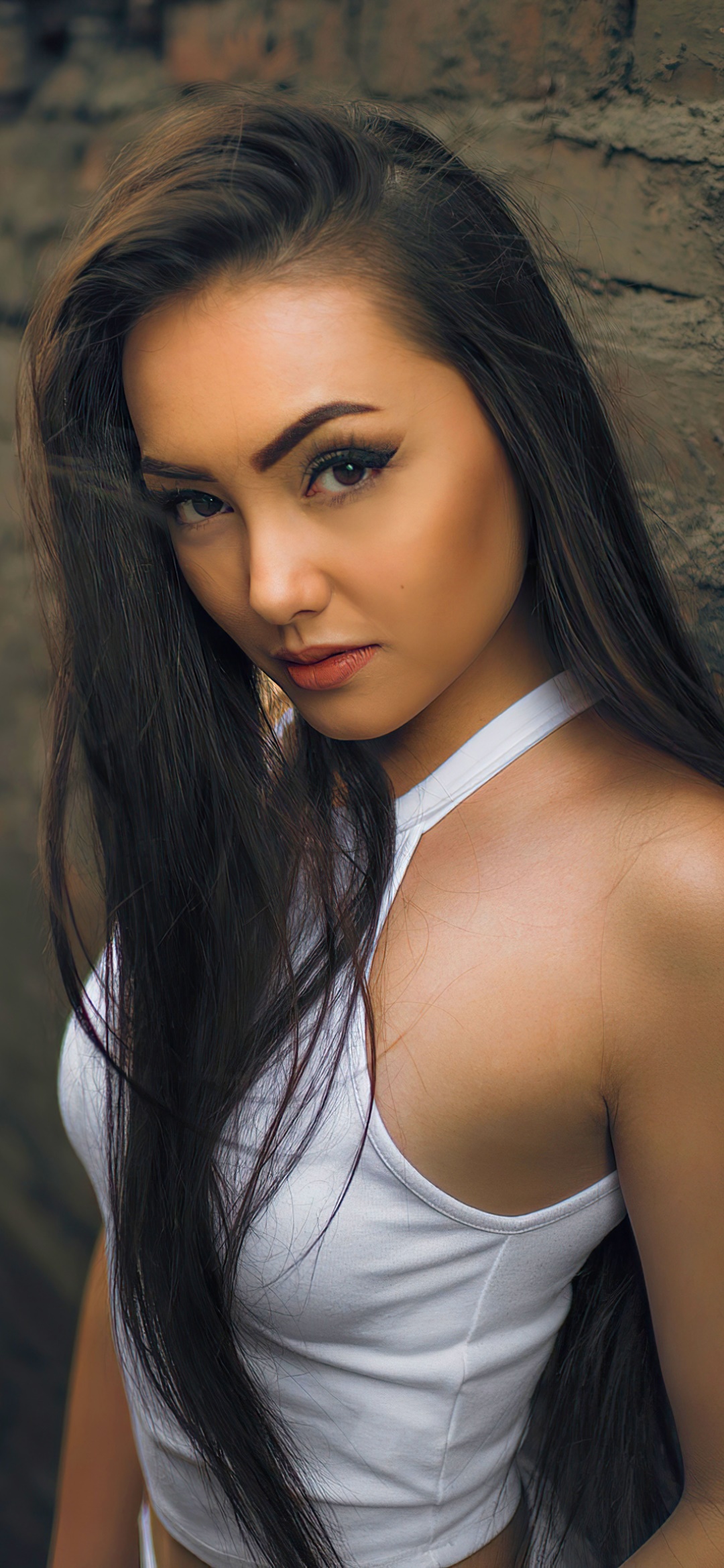 Women Model, Long Hair, Brown Eyes, Brunette, 1080x2340, Phone HD Wallpaper